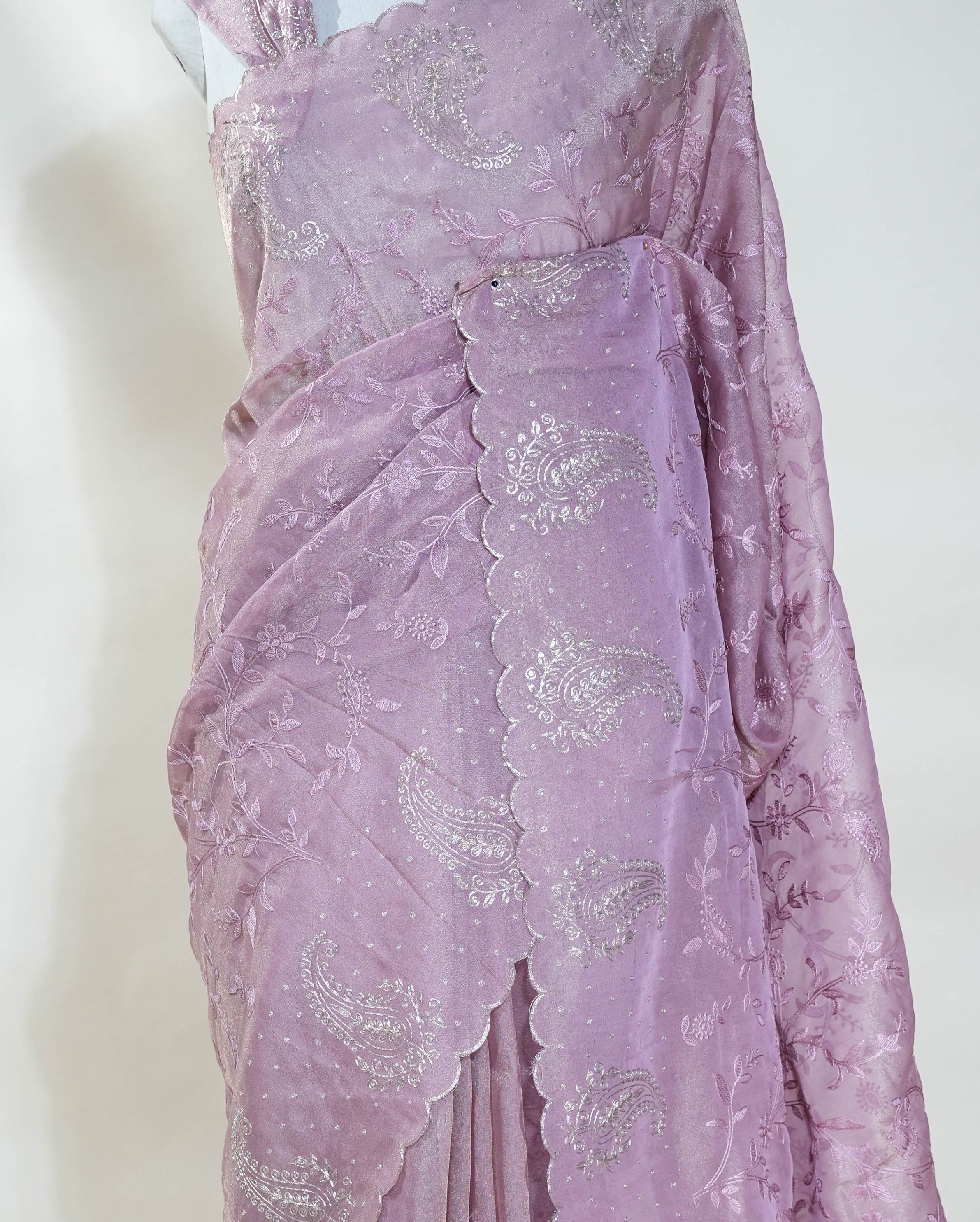 Pink Embroidery Tissue Saree