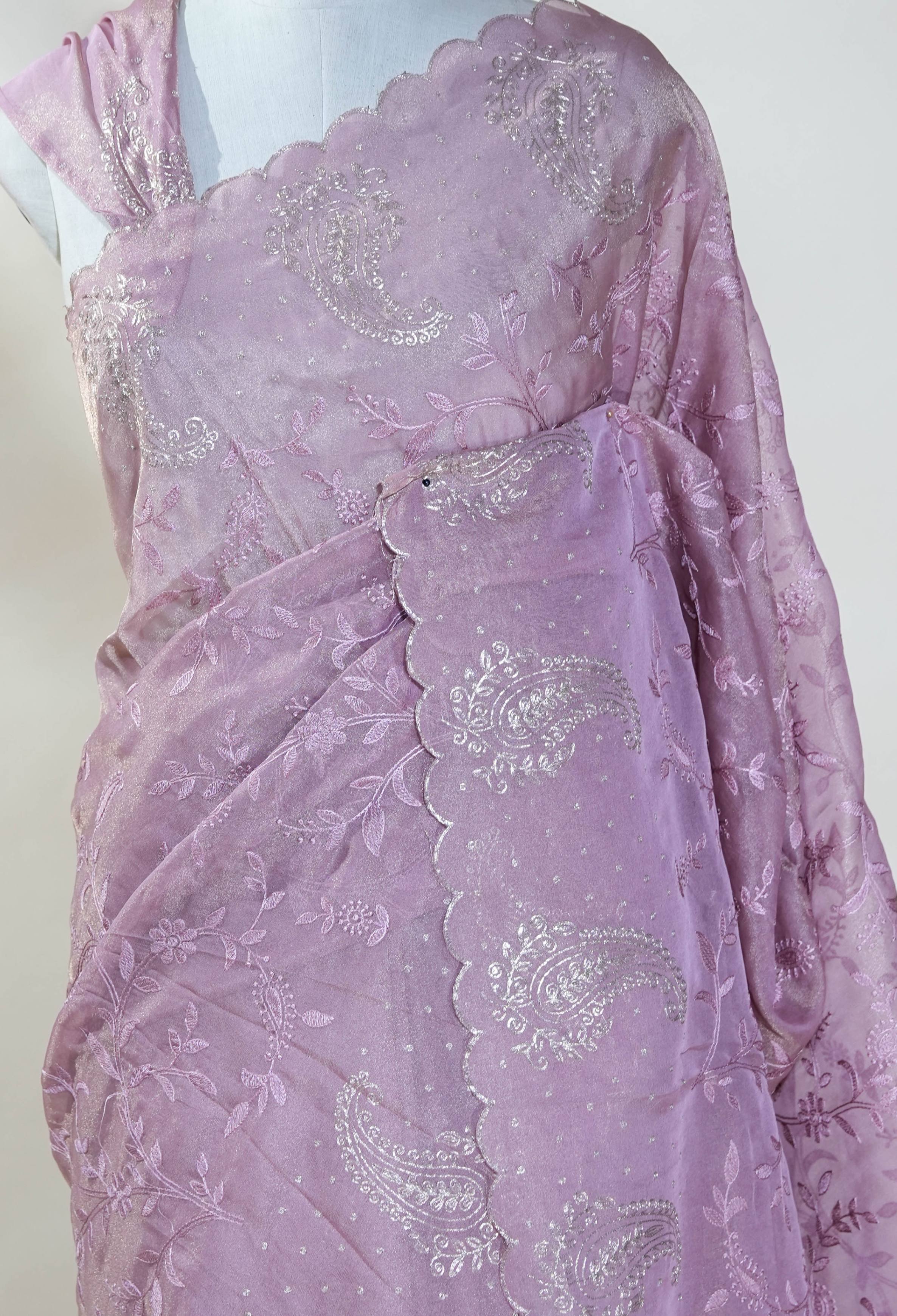 Pink Embroidery Tissue Saree