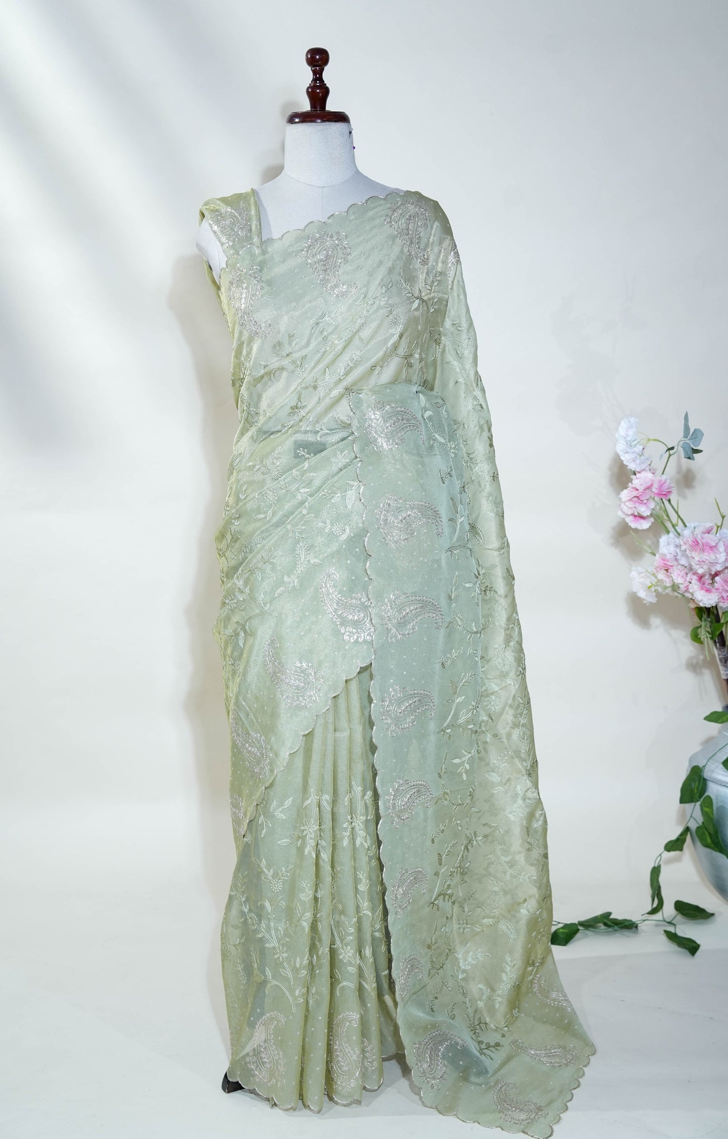 Gold Embroidery Tissue Saree