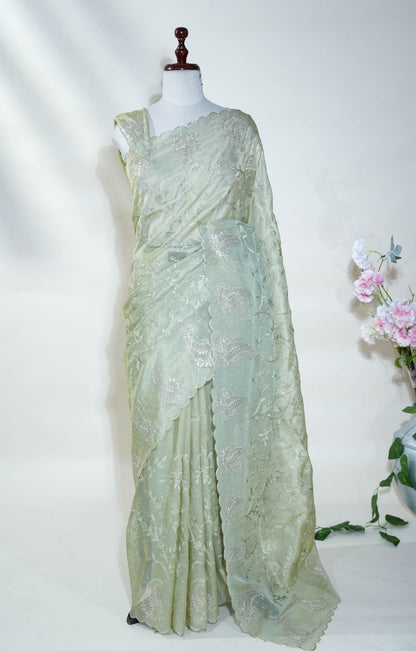 Gold Embroidery Tissue Saree