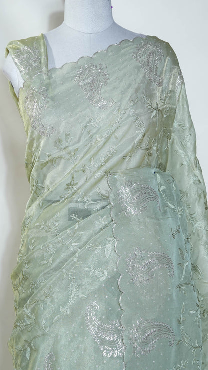 Gold Embroidery Tissue Saree