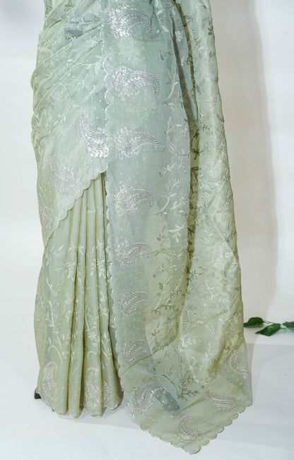 Gold Embroidery Tissue Saree