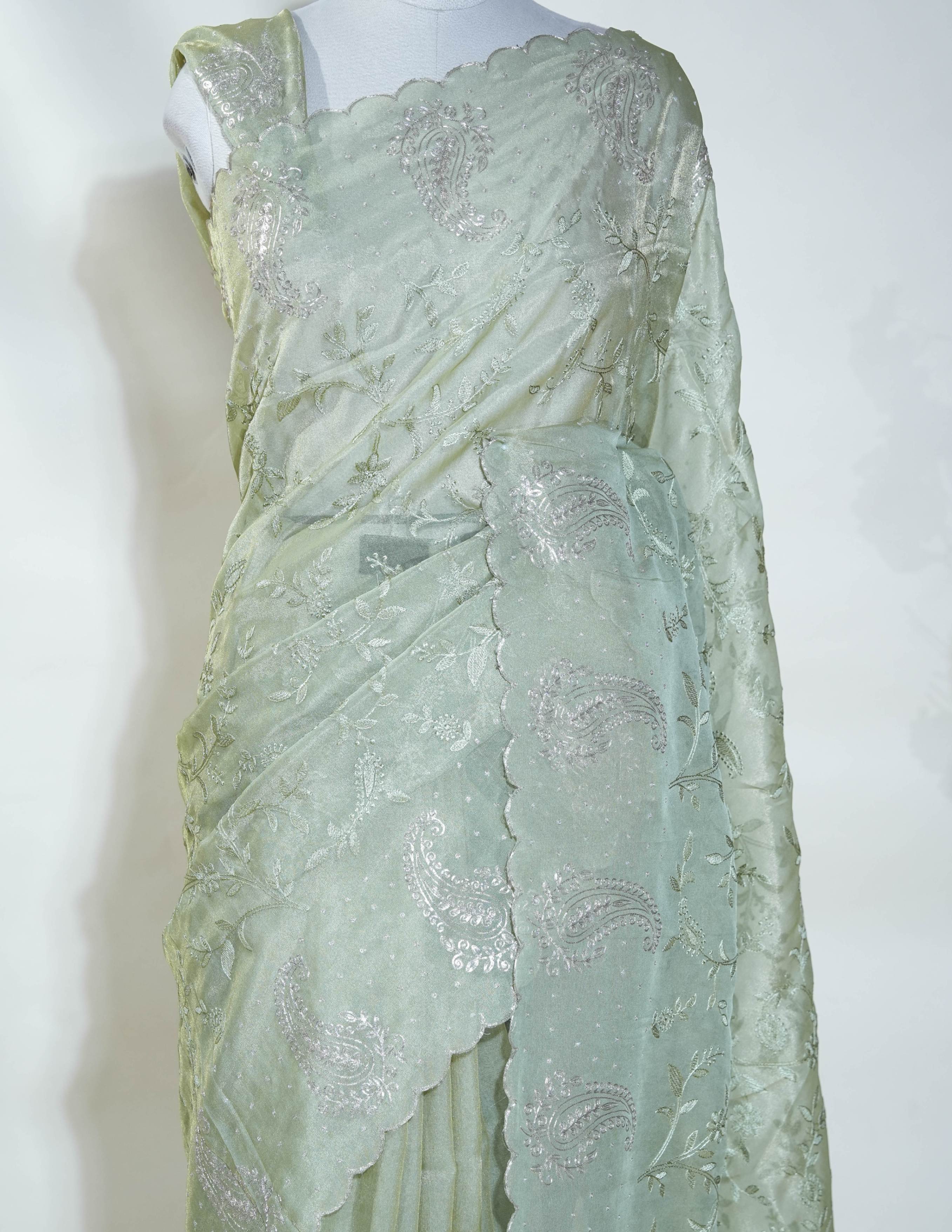 Gold Embroidery Tissue Saree
