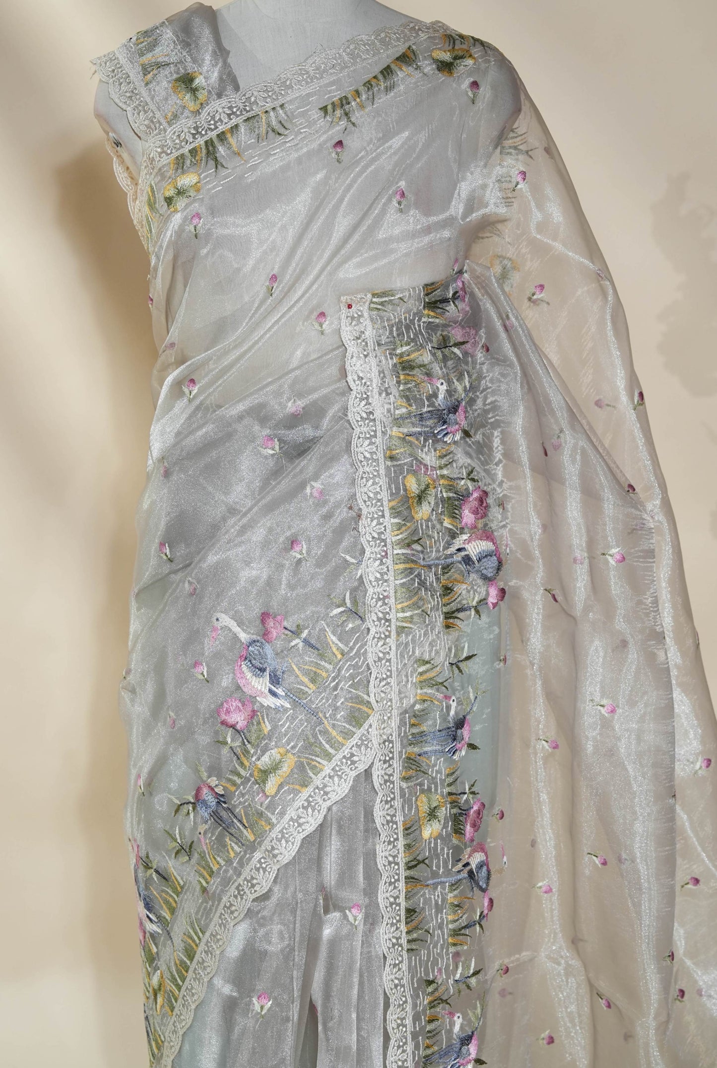 Off White Embroidery Organza Saree