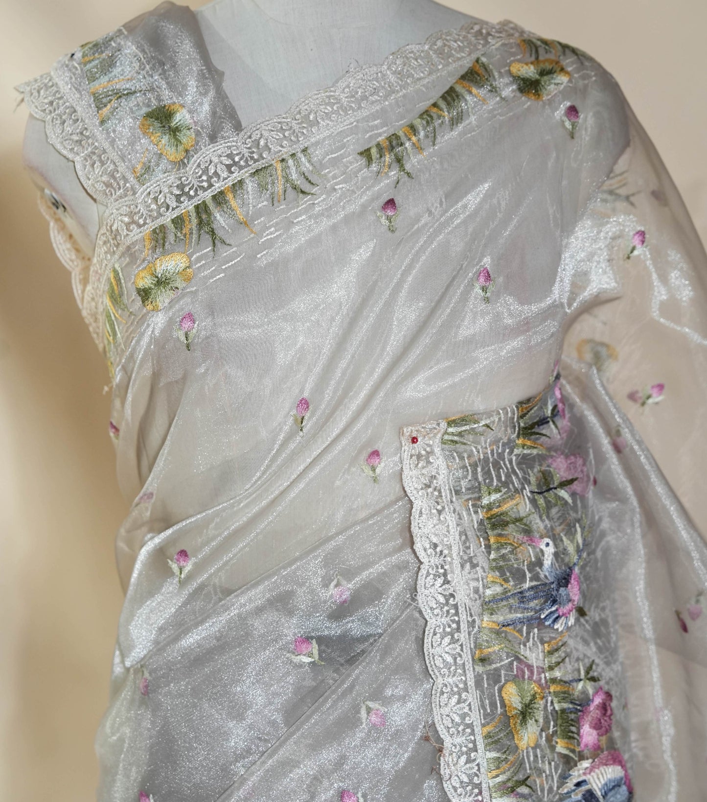 Off White Embroidery Organza Saree