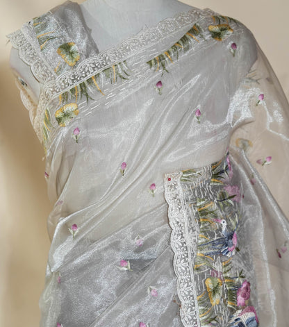 Off White Embroidery Organza Saree