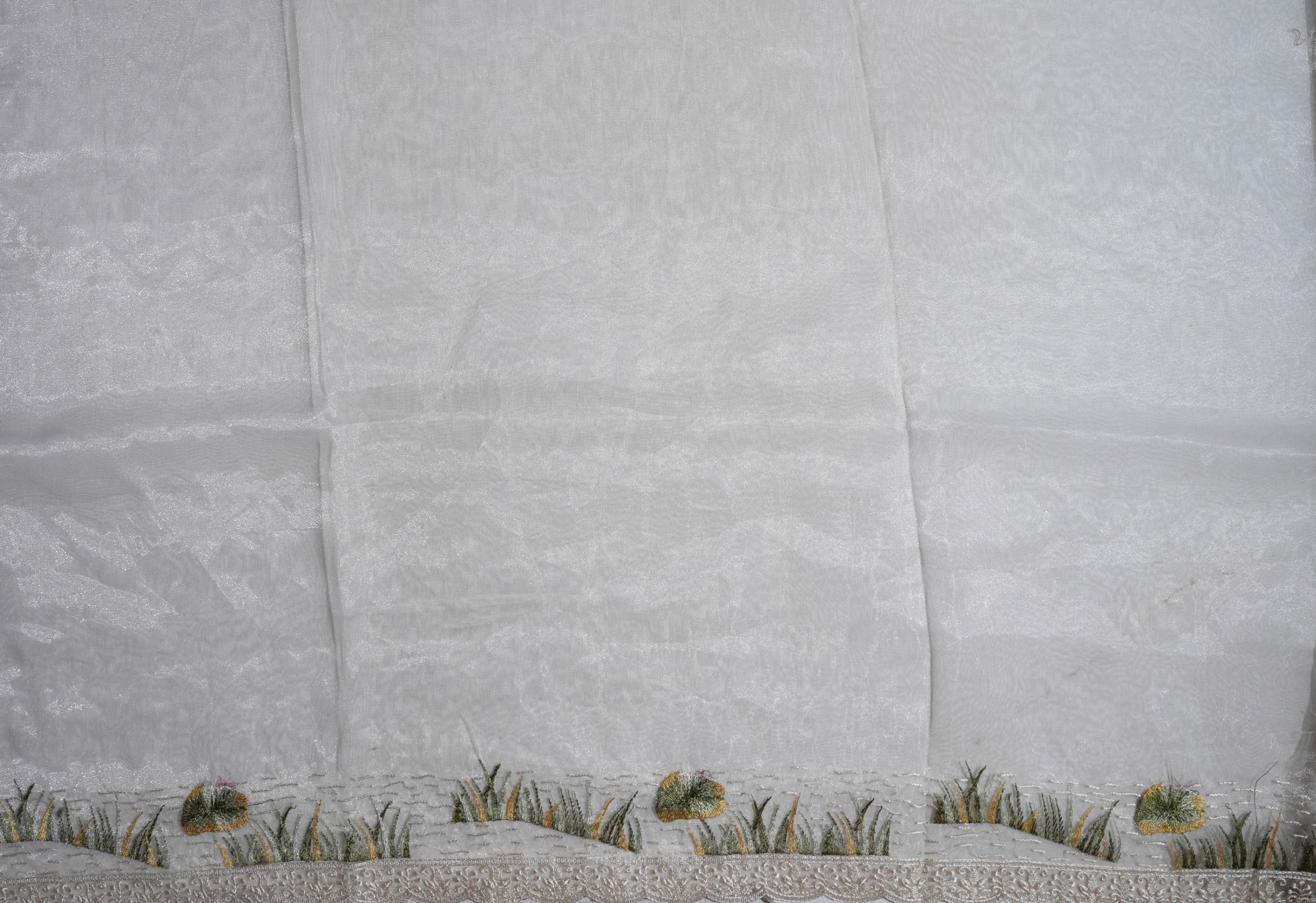 Off White Embroidery Organza Saree