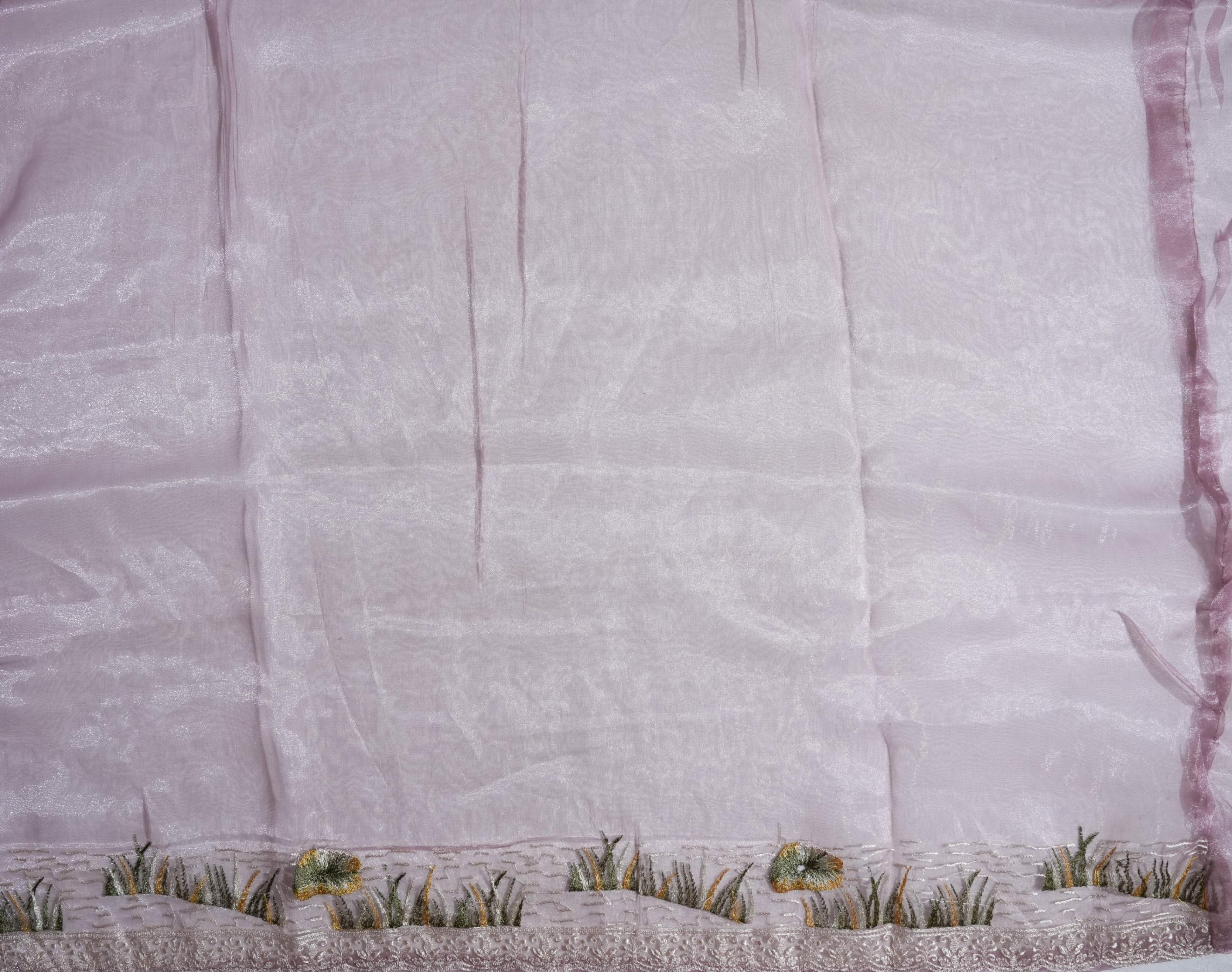 Pink Embroidery Organza Saree