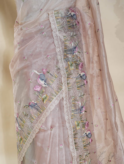 Pastel Embroidery Organza Saree