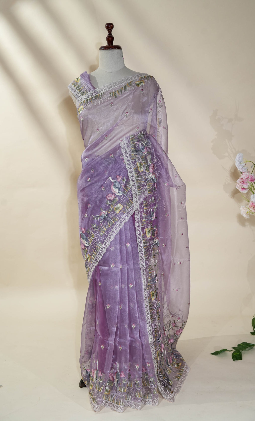 Purple Embroidery Organza Saree