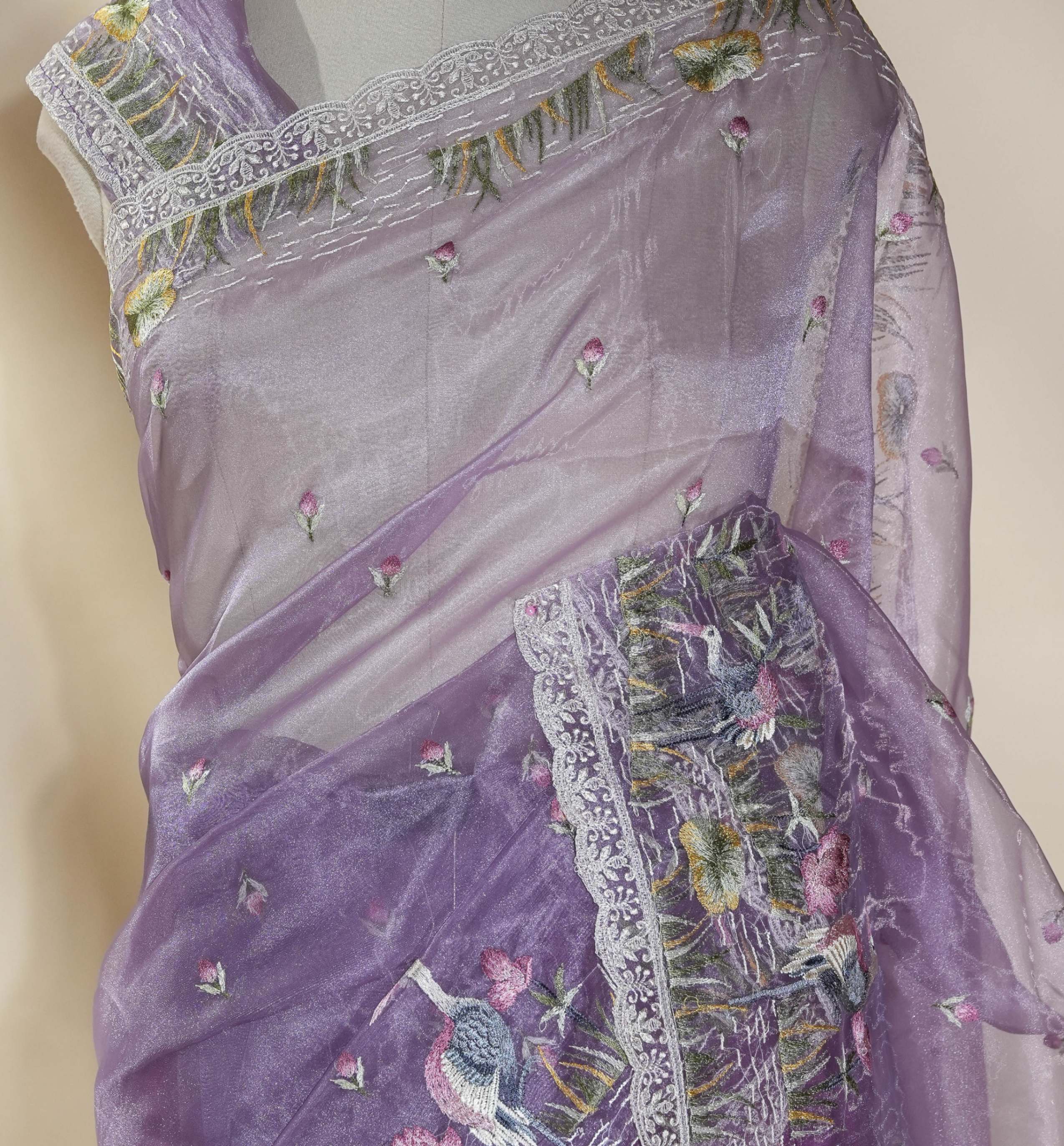Purple Embroidery Organza Saree