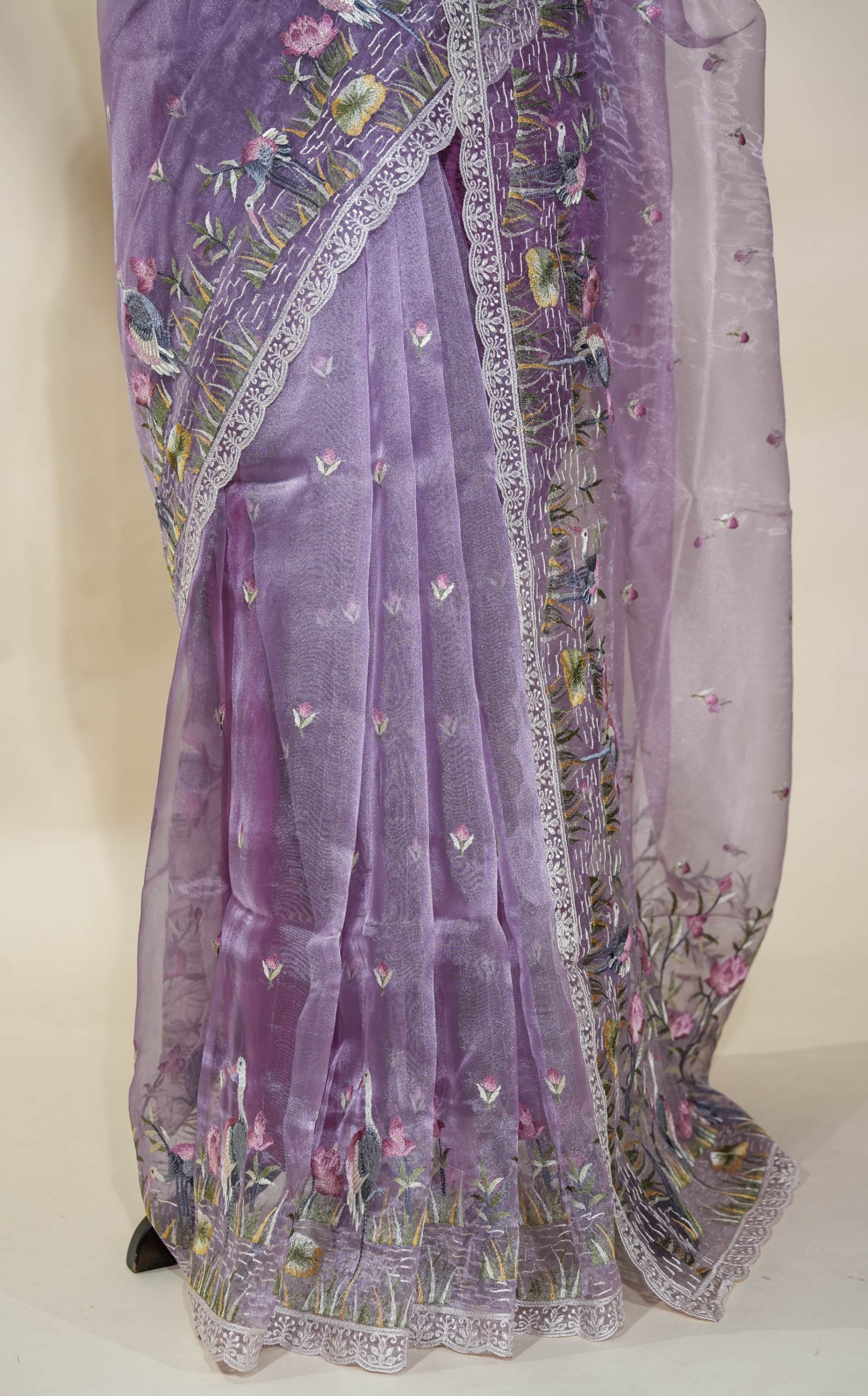 Purple Embroidery Organza Saree