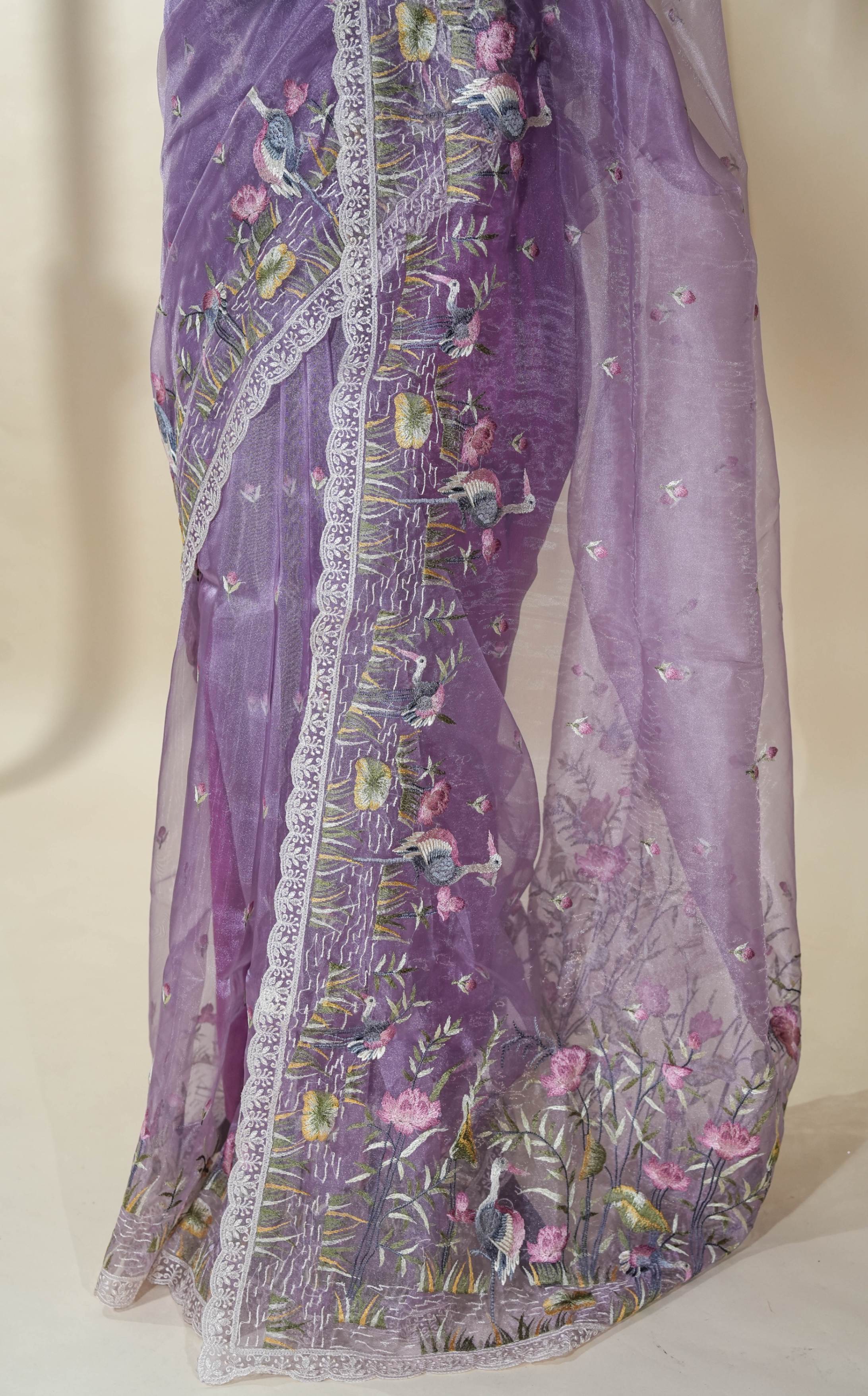 Purple Embroidery Organza Saree