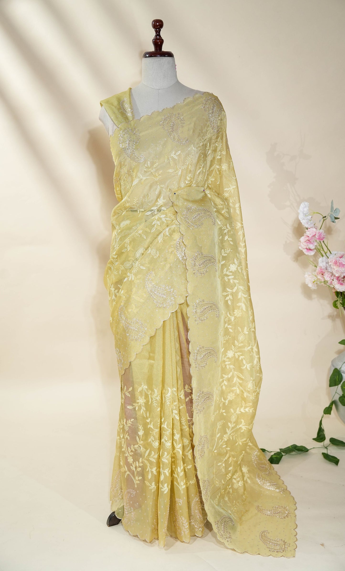 Gold Embroidery Tissue Saree