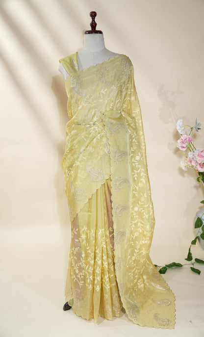 Gold Embroidery Tissue Saree