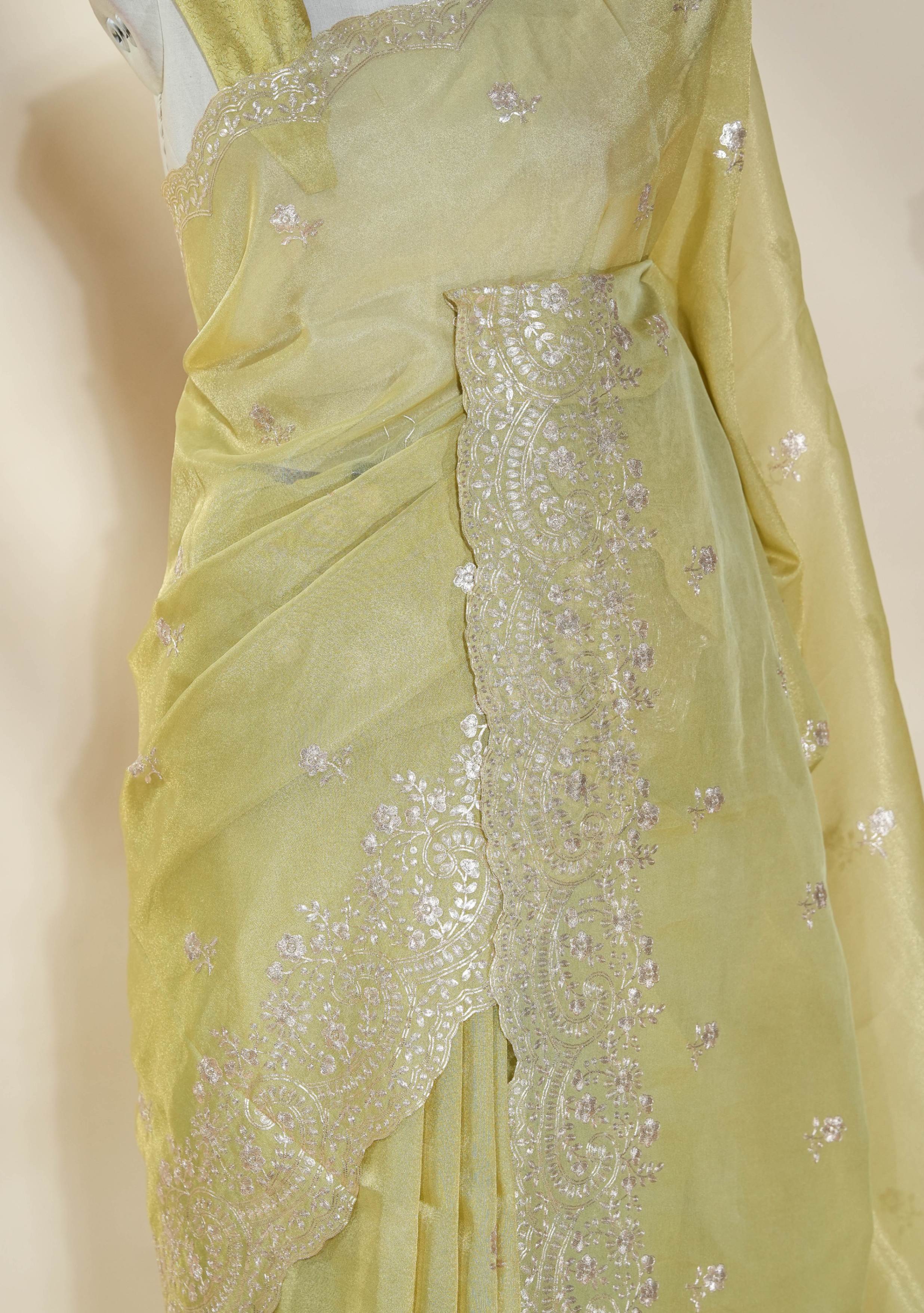 Gold Embroidery Tissue Saree