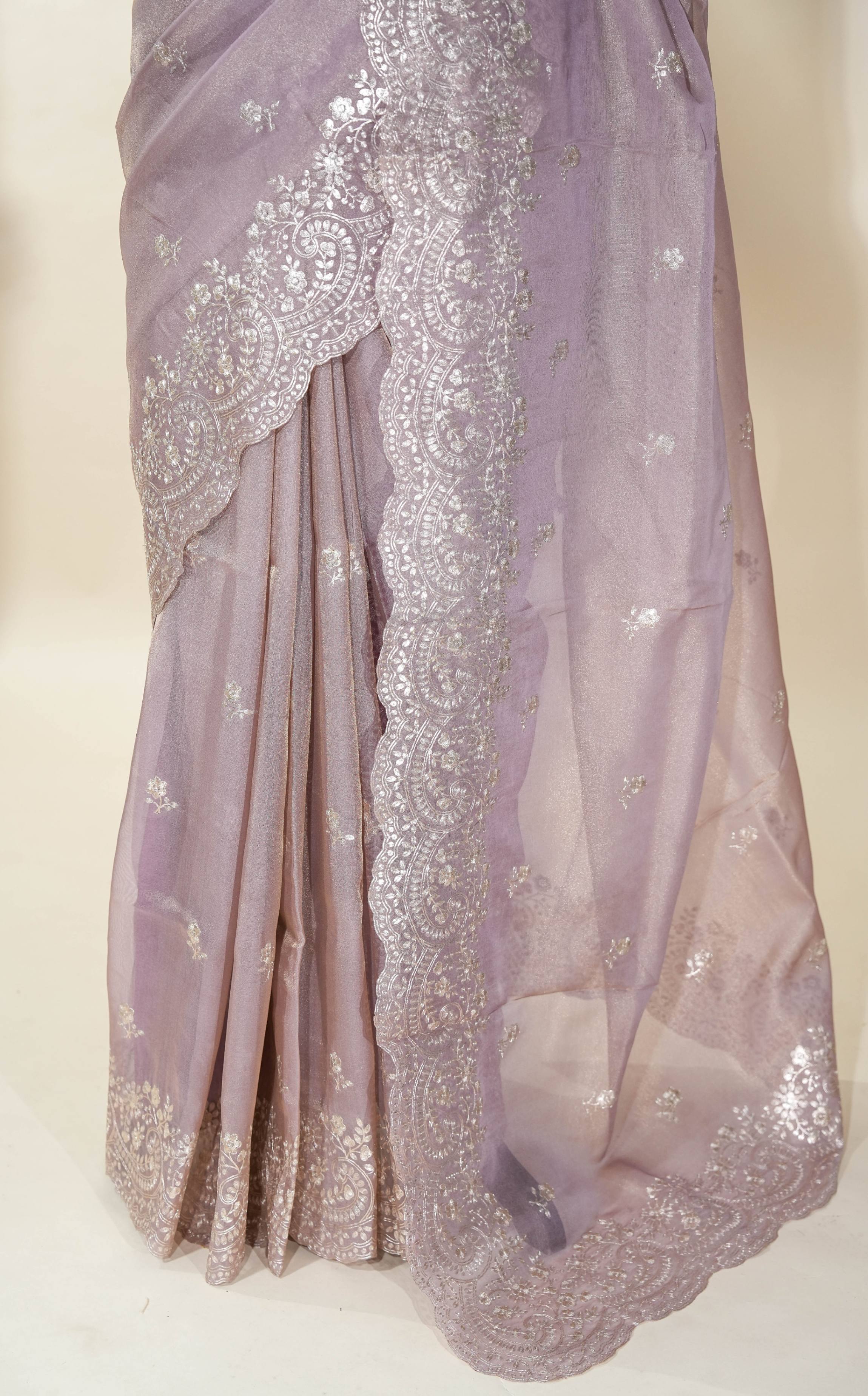 Pink Embroidery Tissue Saree