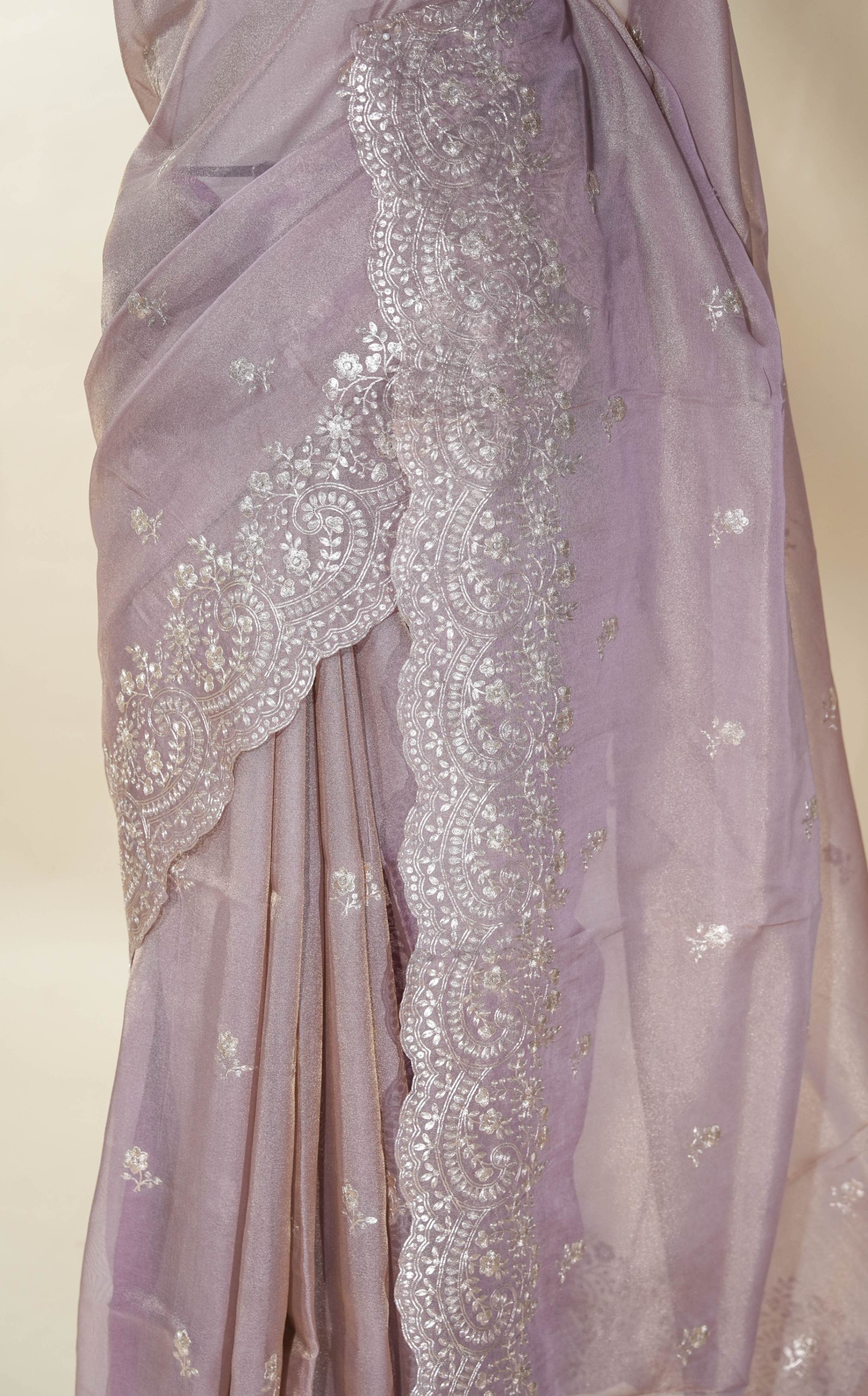 Pink Embroidery Tissue Saree