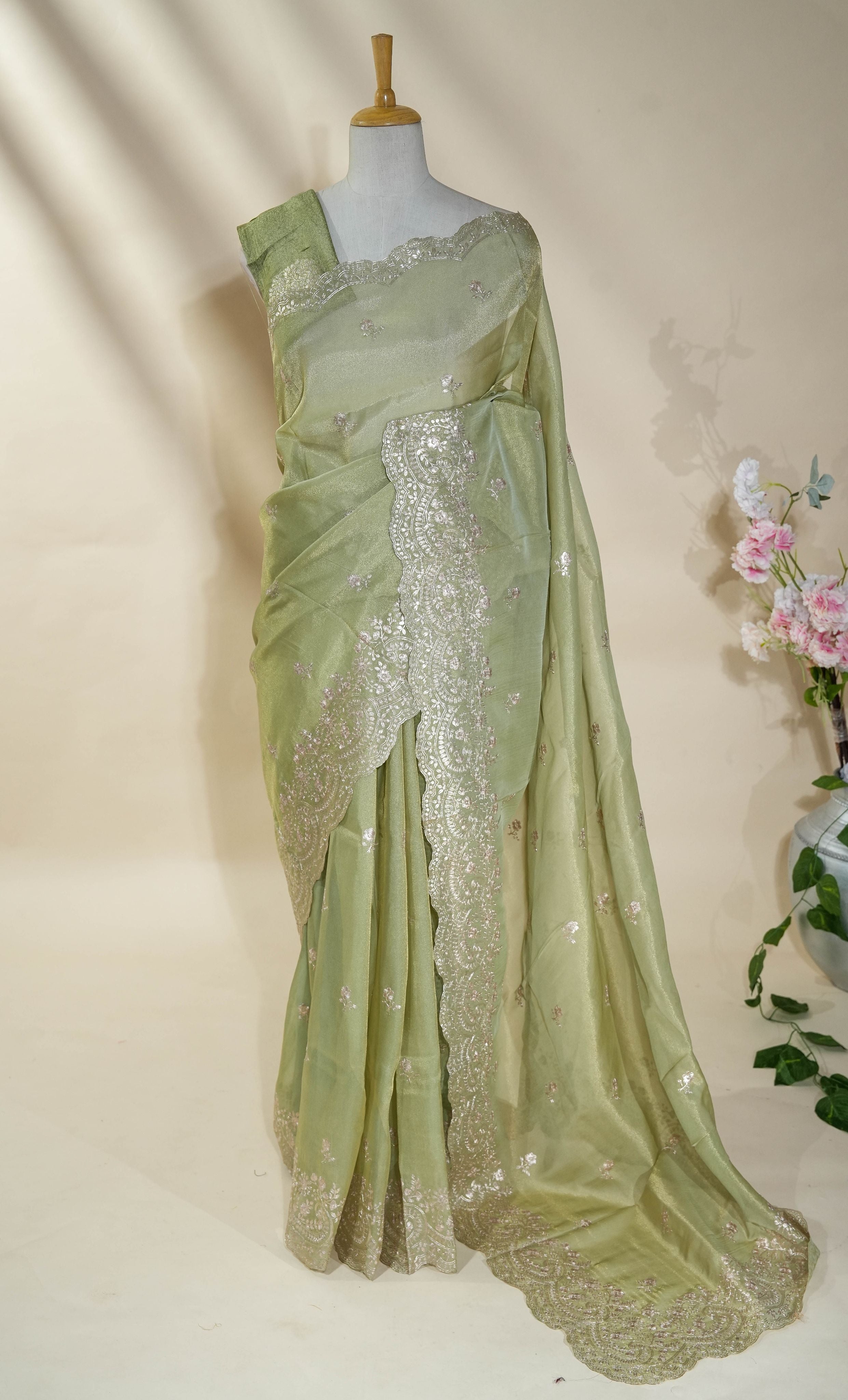 Gold Embroidery Tissue Saree