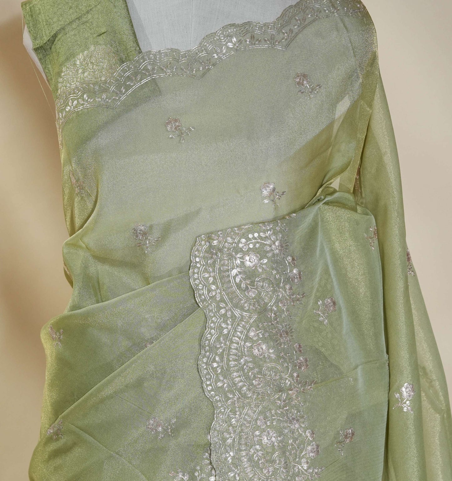 Gold Embroidery Tissue Saree