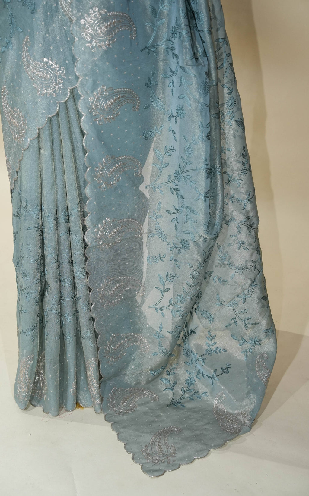 Grey Embroidery Tissue Saree