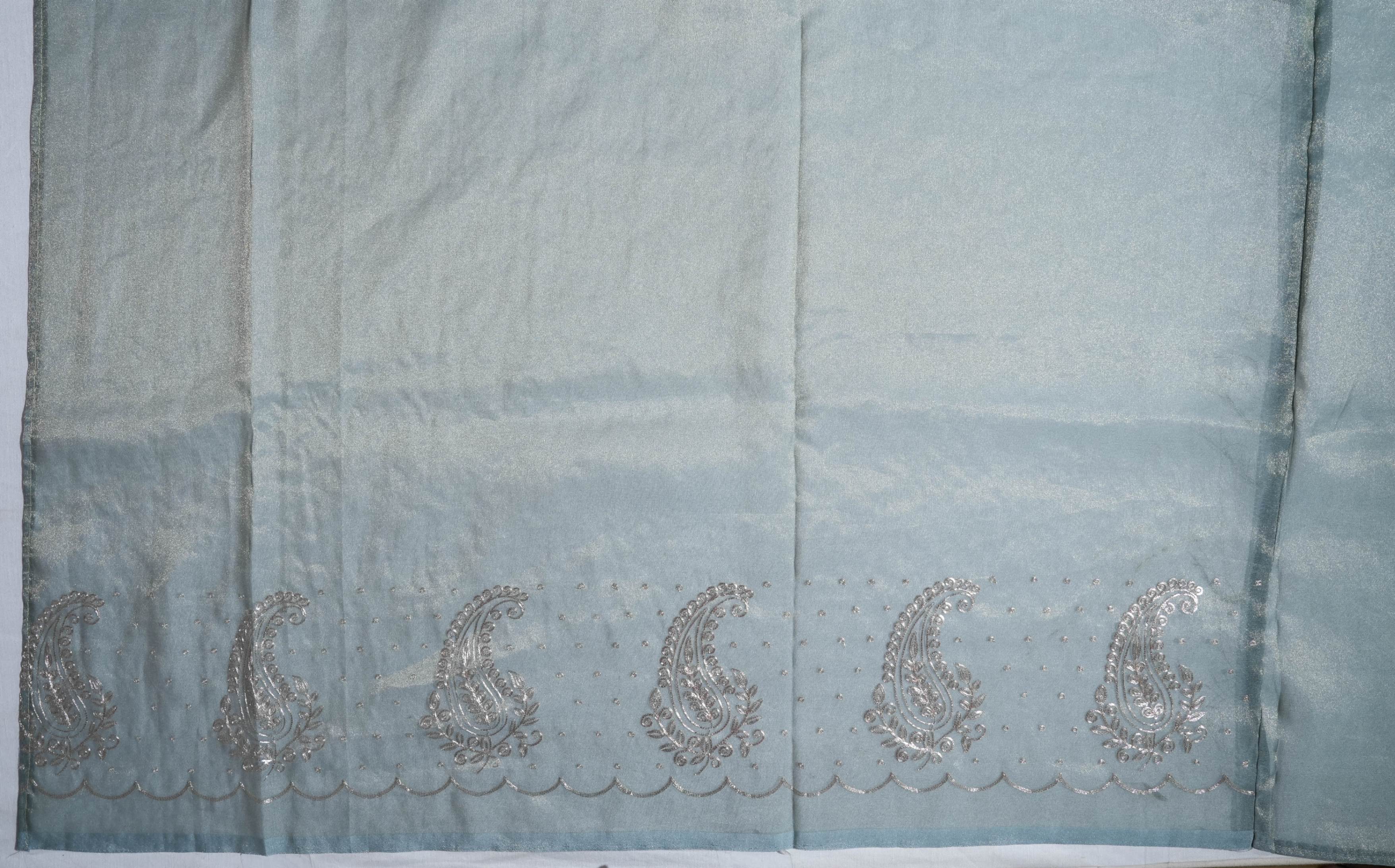 Grey Embroidery Tissue Saree