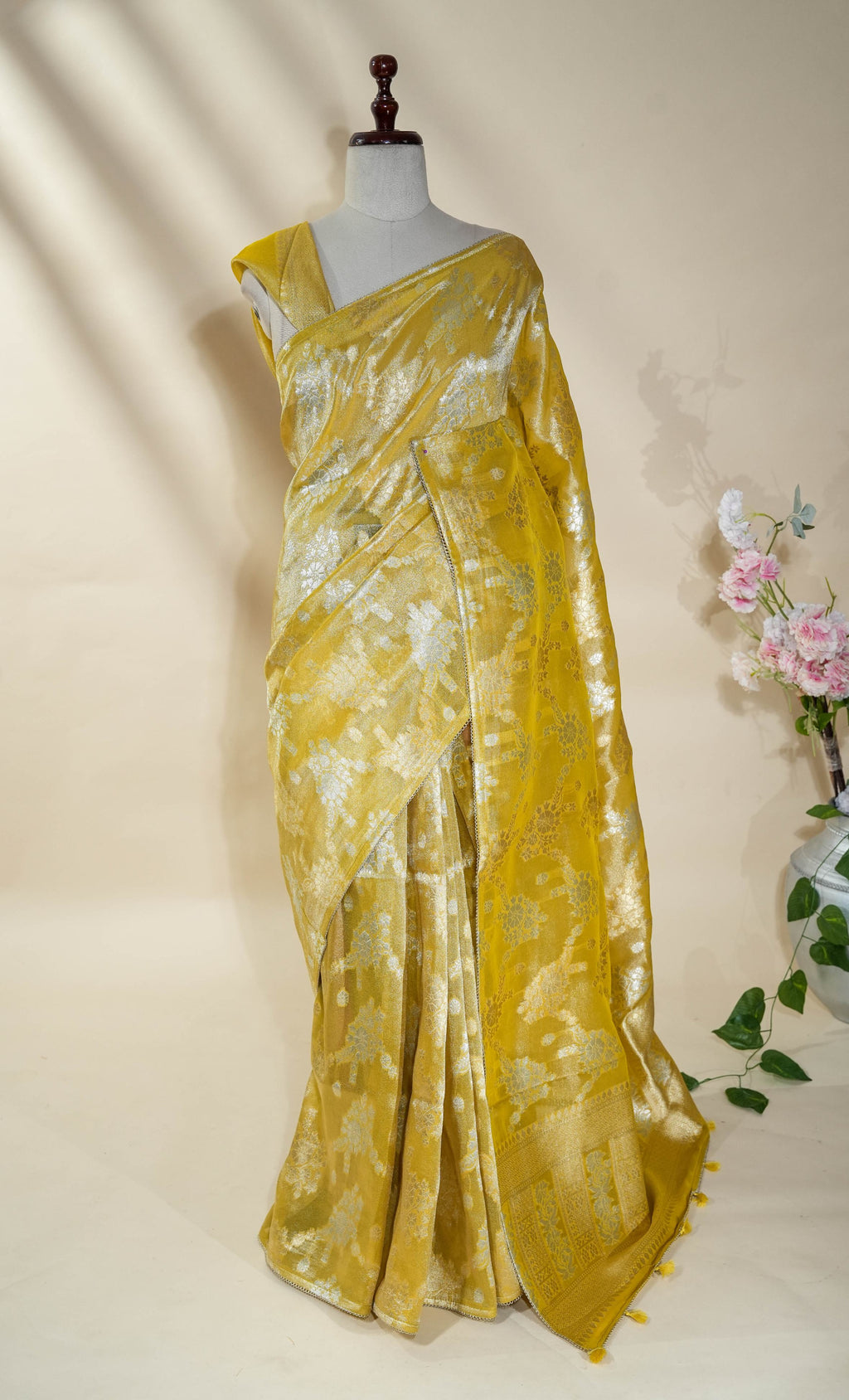 Yellow Banarasi Tissue Saree