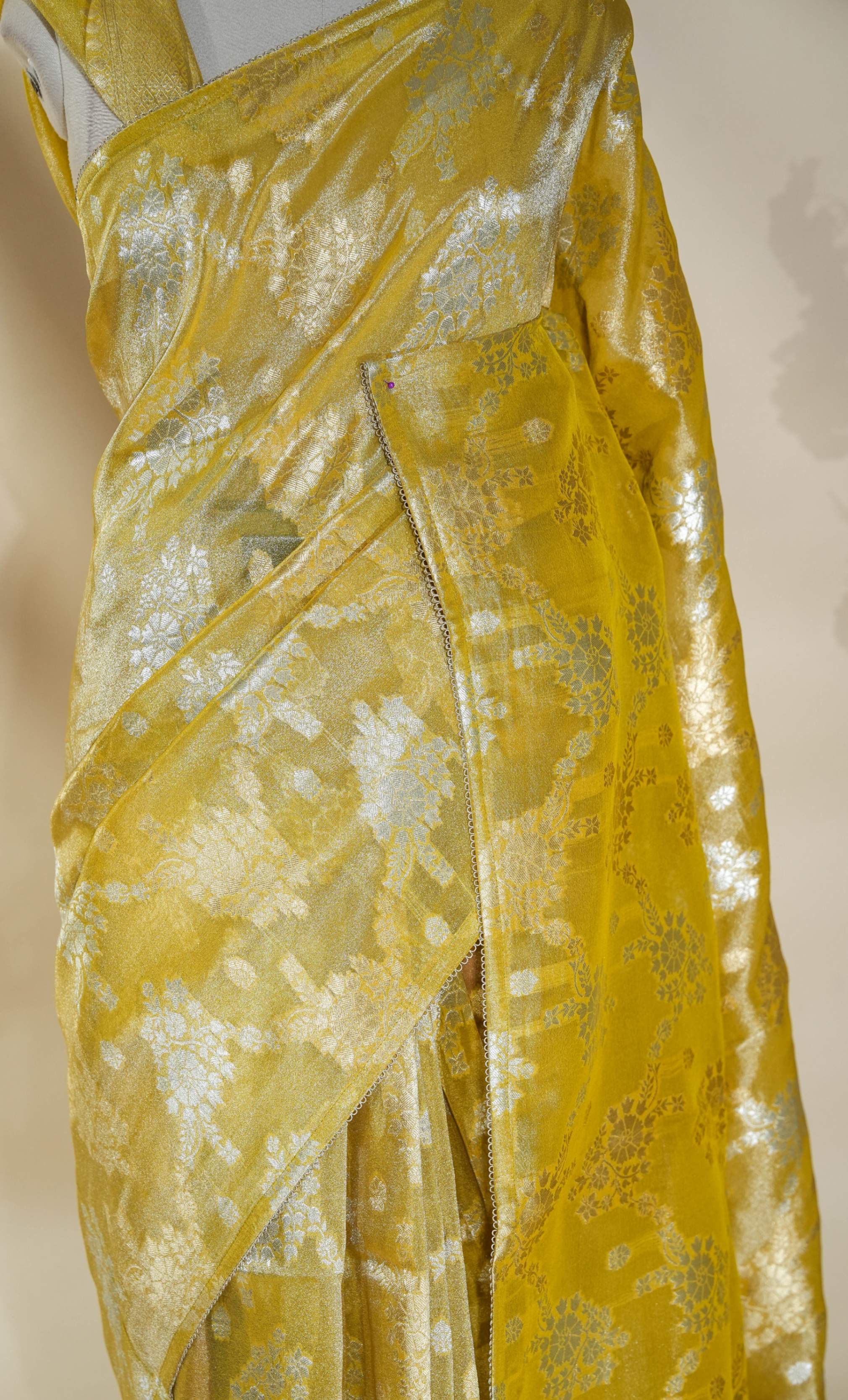 Yellow Banarasi Tissue Saree