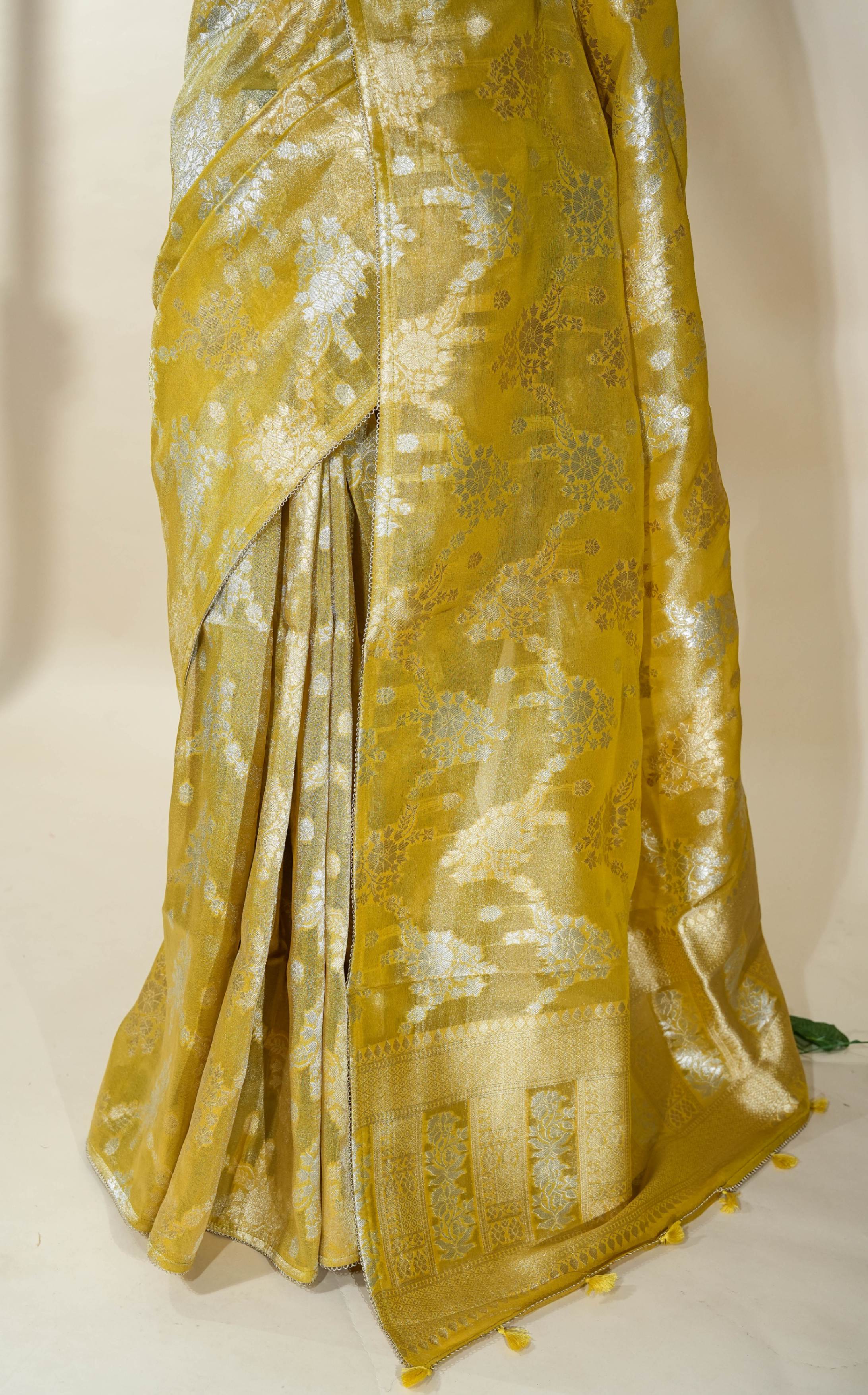 Yellow Banarasi Tissue Saree