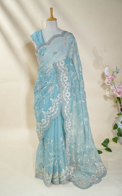 Ferozi Embroidery Organza Saree