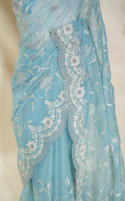 Ferozi Embroidery Organza Saree