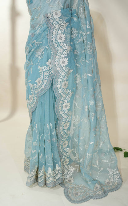 Ferozi Embroidery Organza Saree