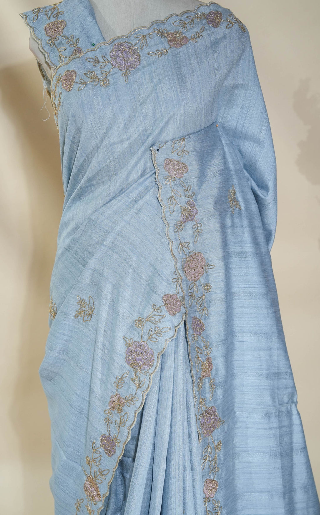 Grey Embroidery Tussar Saree