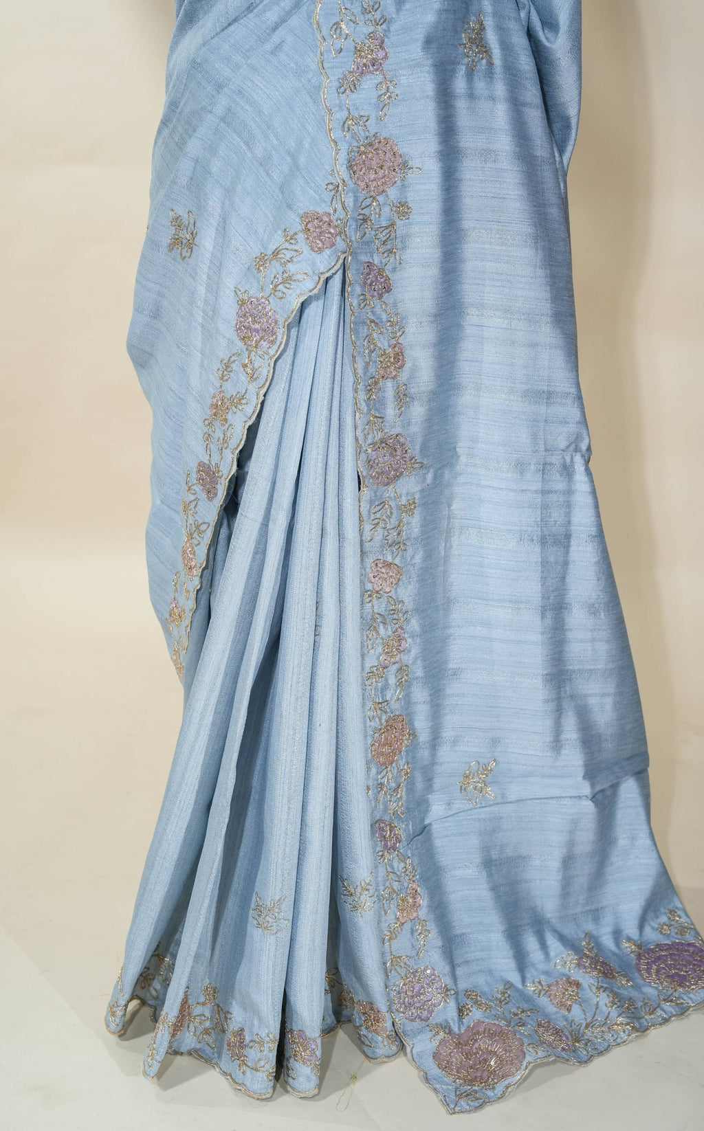 Grey Embroidery Tussar Saree