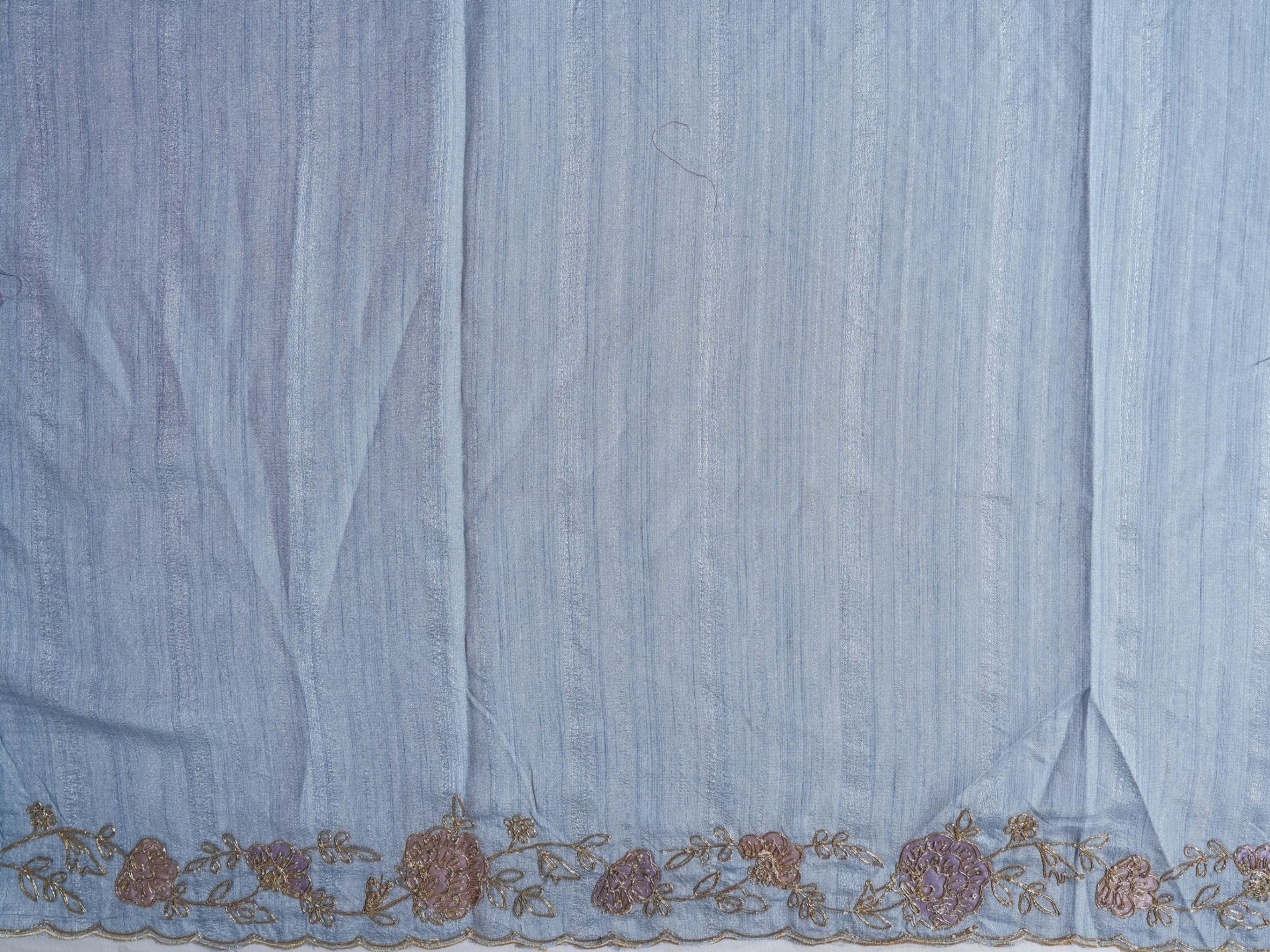 Grey Embroidery Tussar Saree