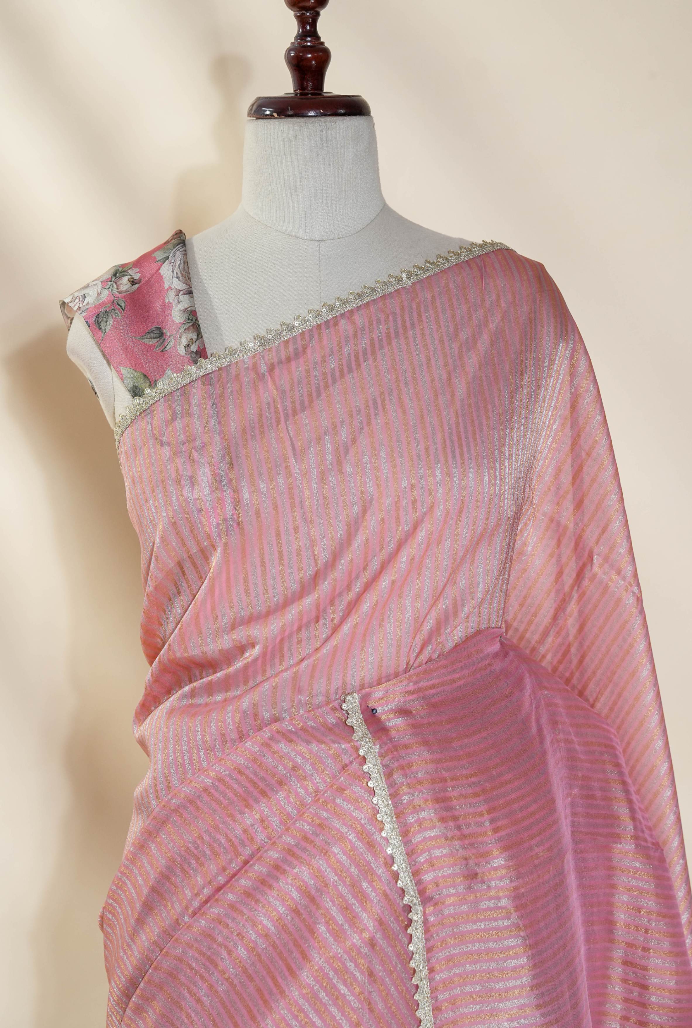 Pink Banarasi Organza Saree