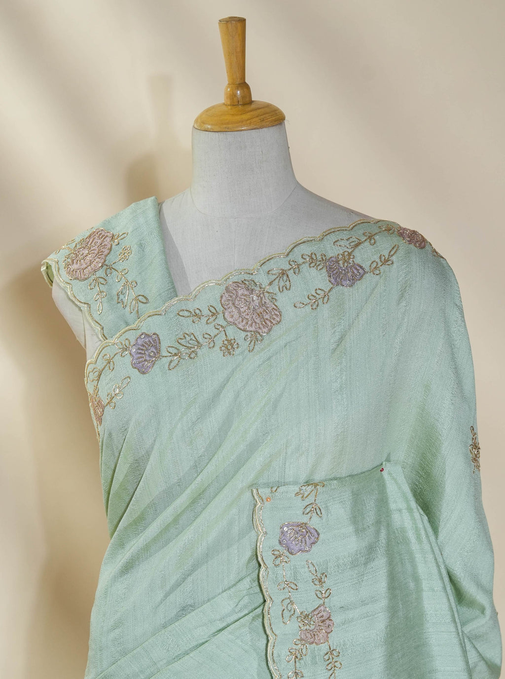 Pastel Embroidery Tussar Saree