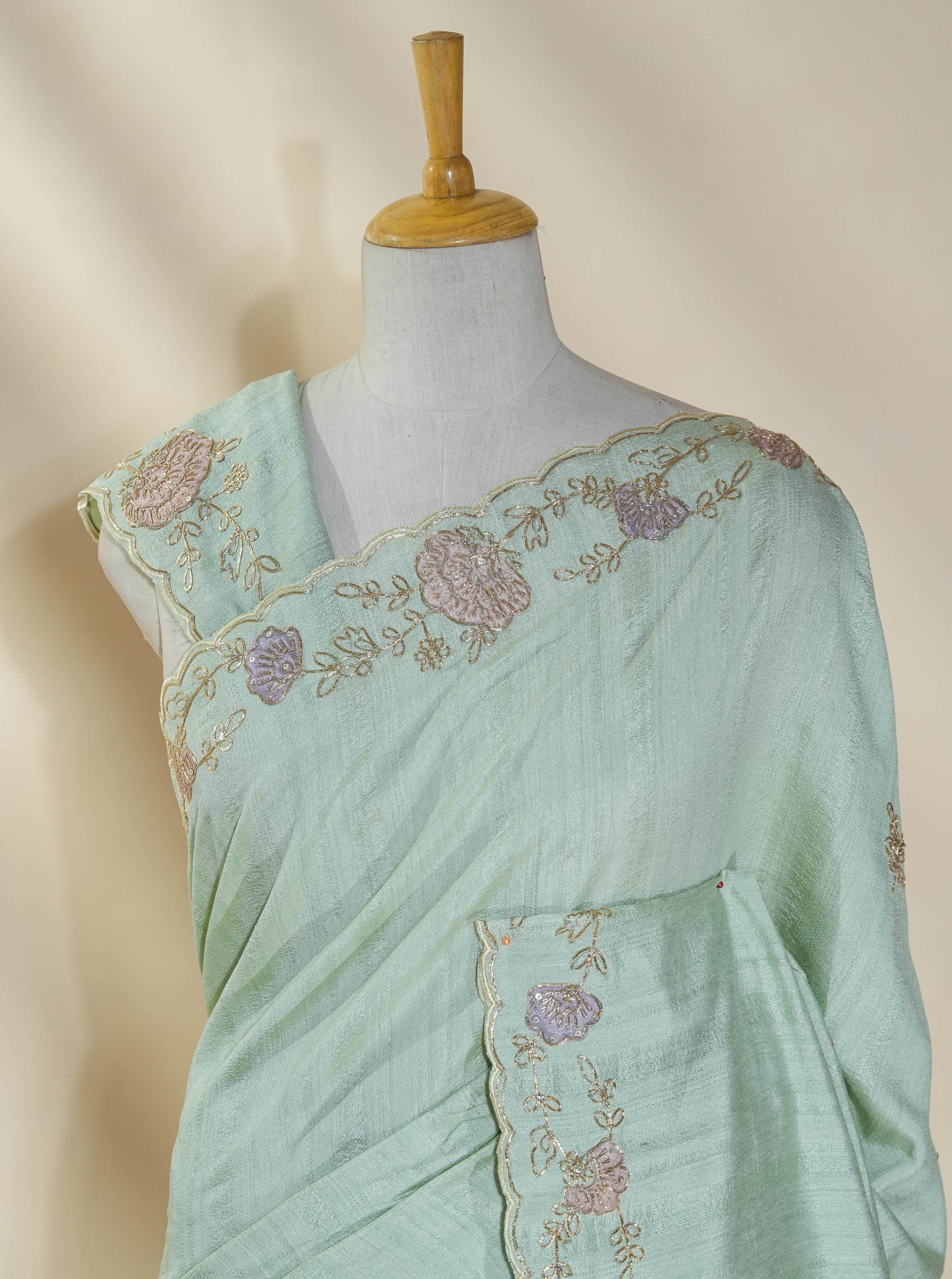 Pastel Embroidery Tussar Saree