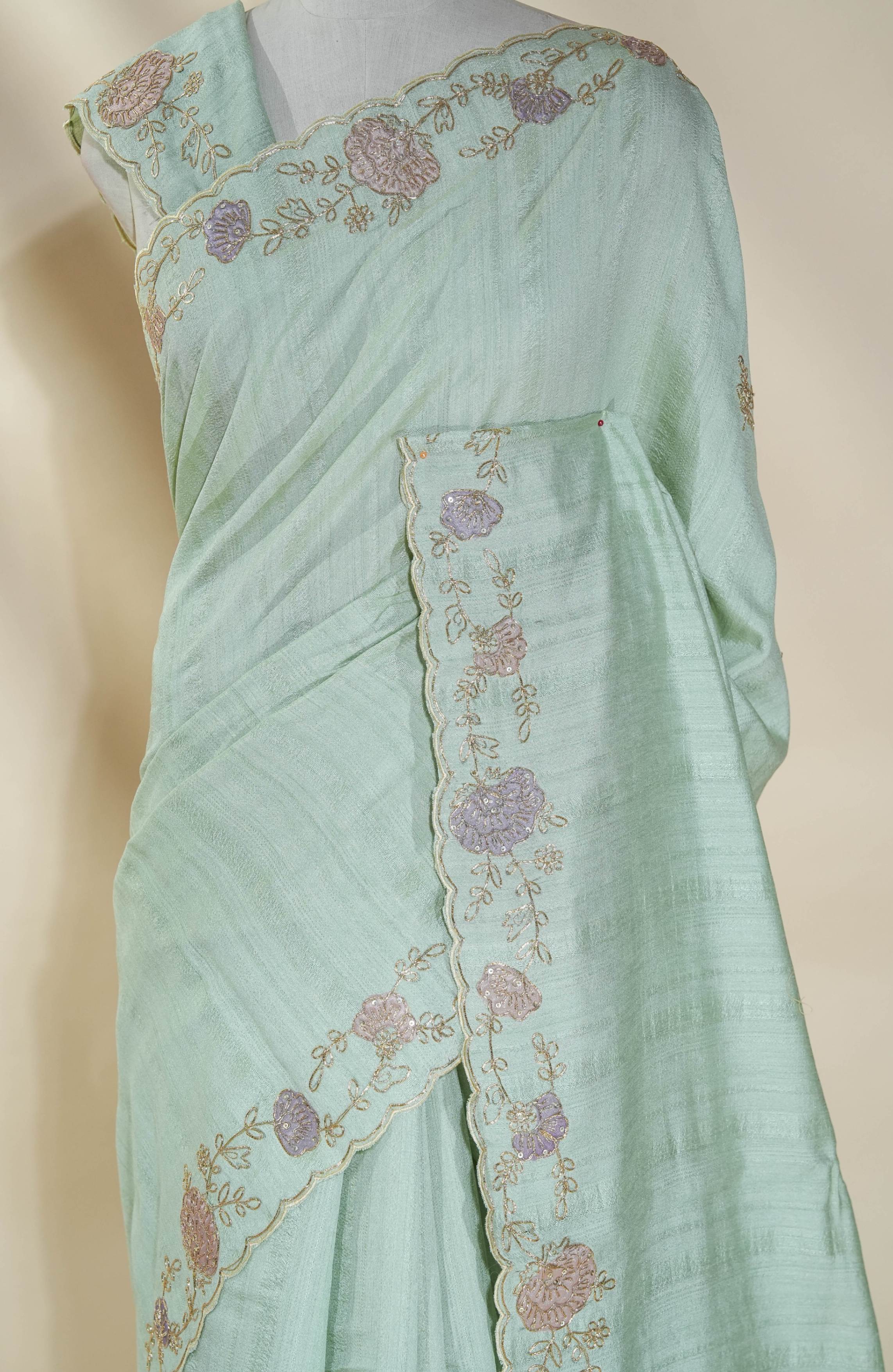 Pastel Embroidery Tussar Saree