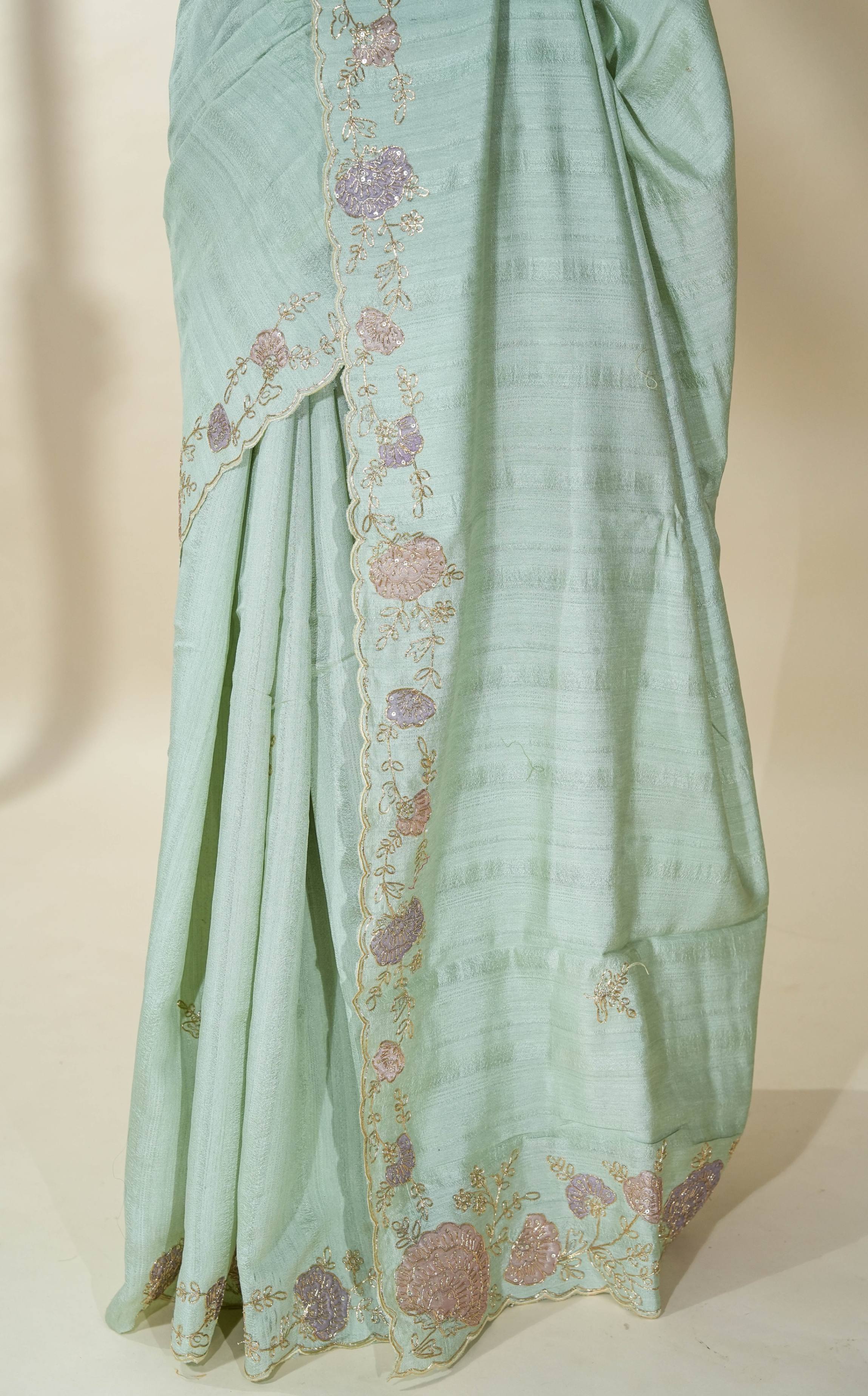 Pastel Embroidery Tussar Saree