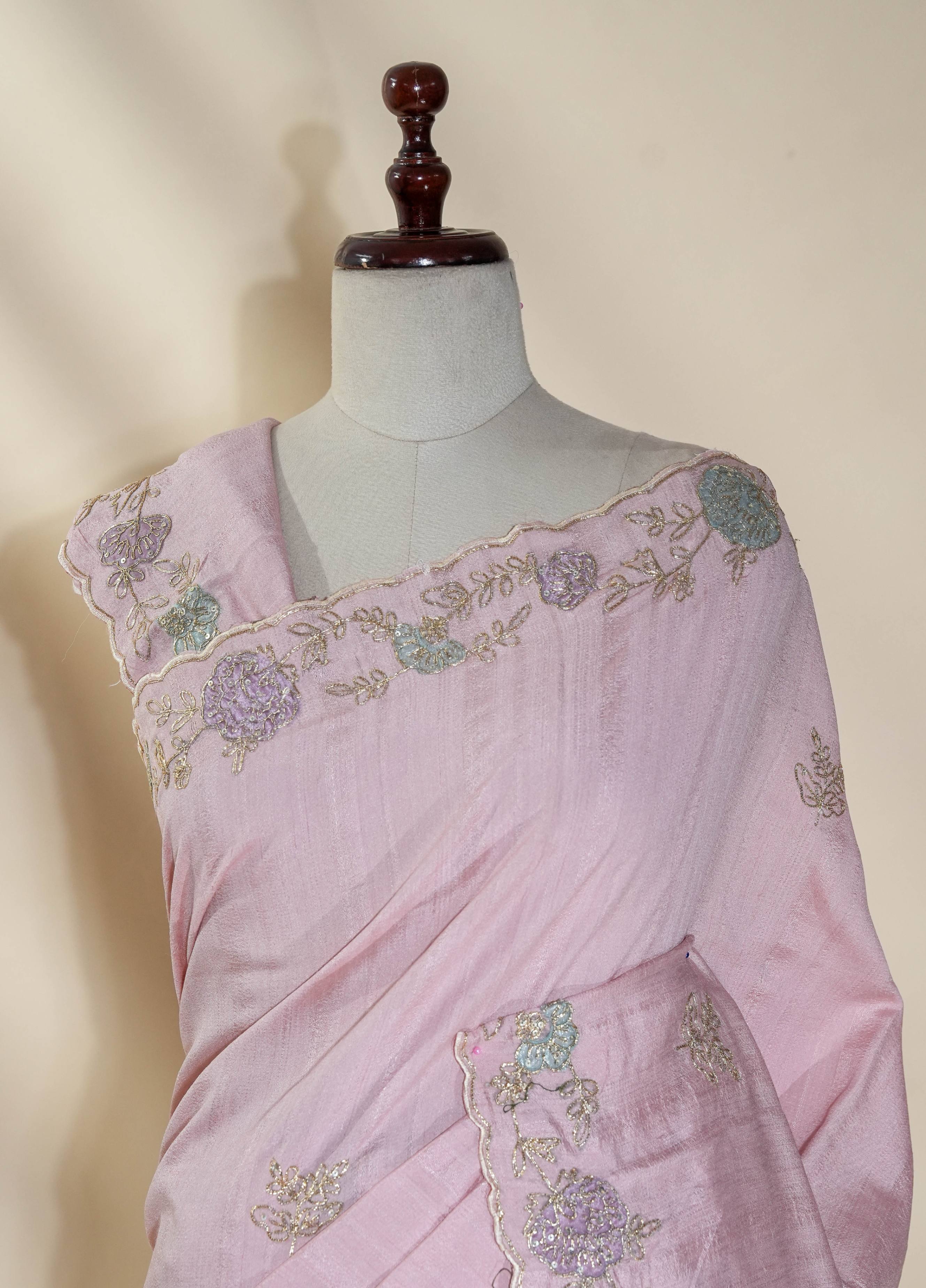 Pink Embroidery Tussar Saree