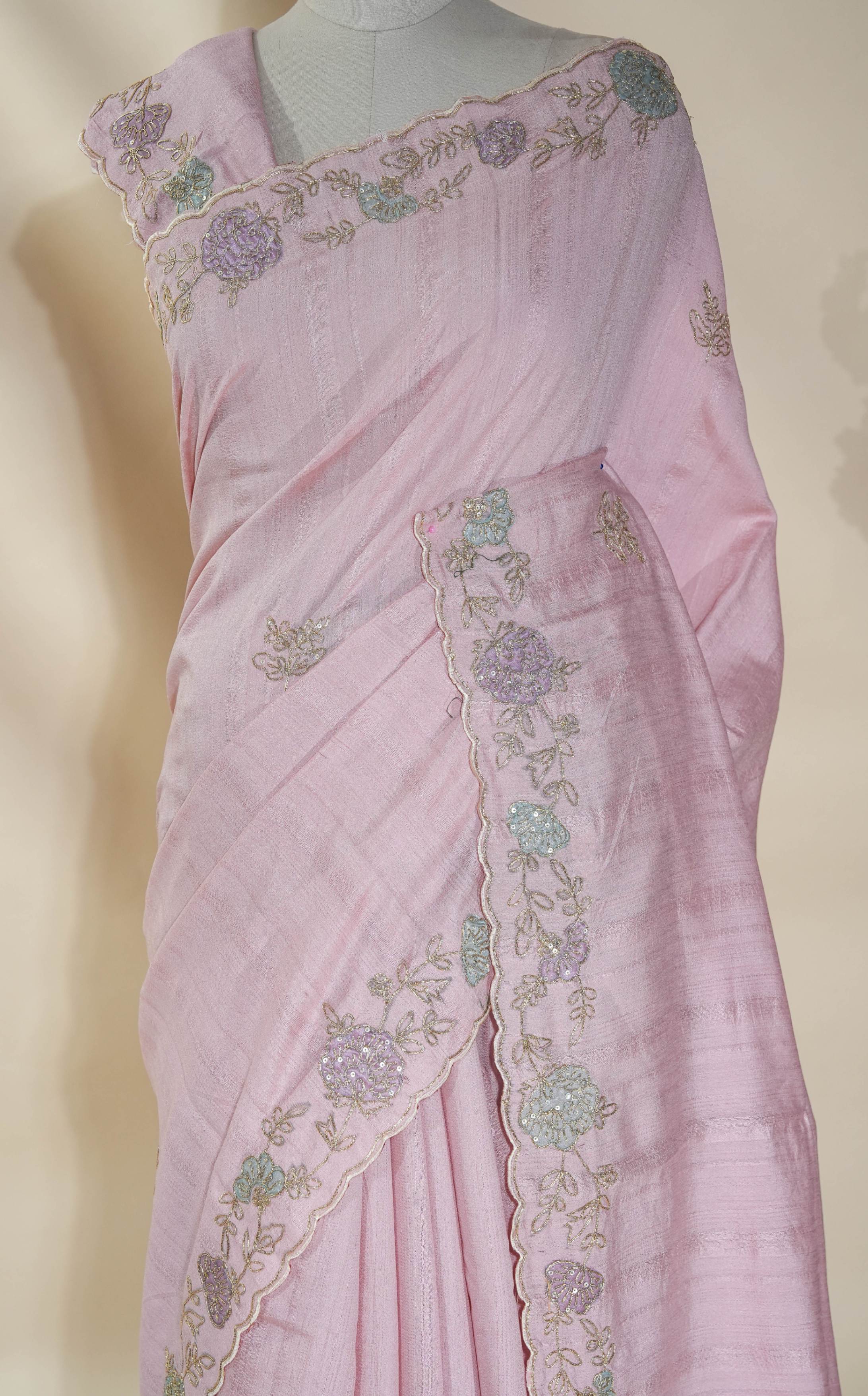 Pink Embroidery Tussar Saree