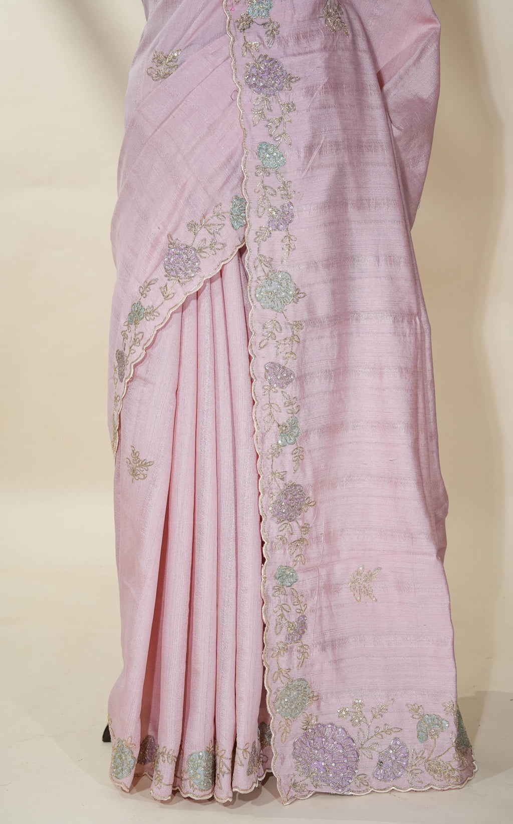 Pink Embroidery Tussar Saree