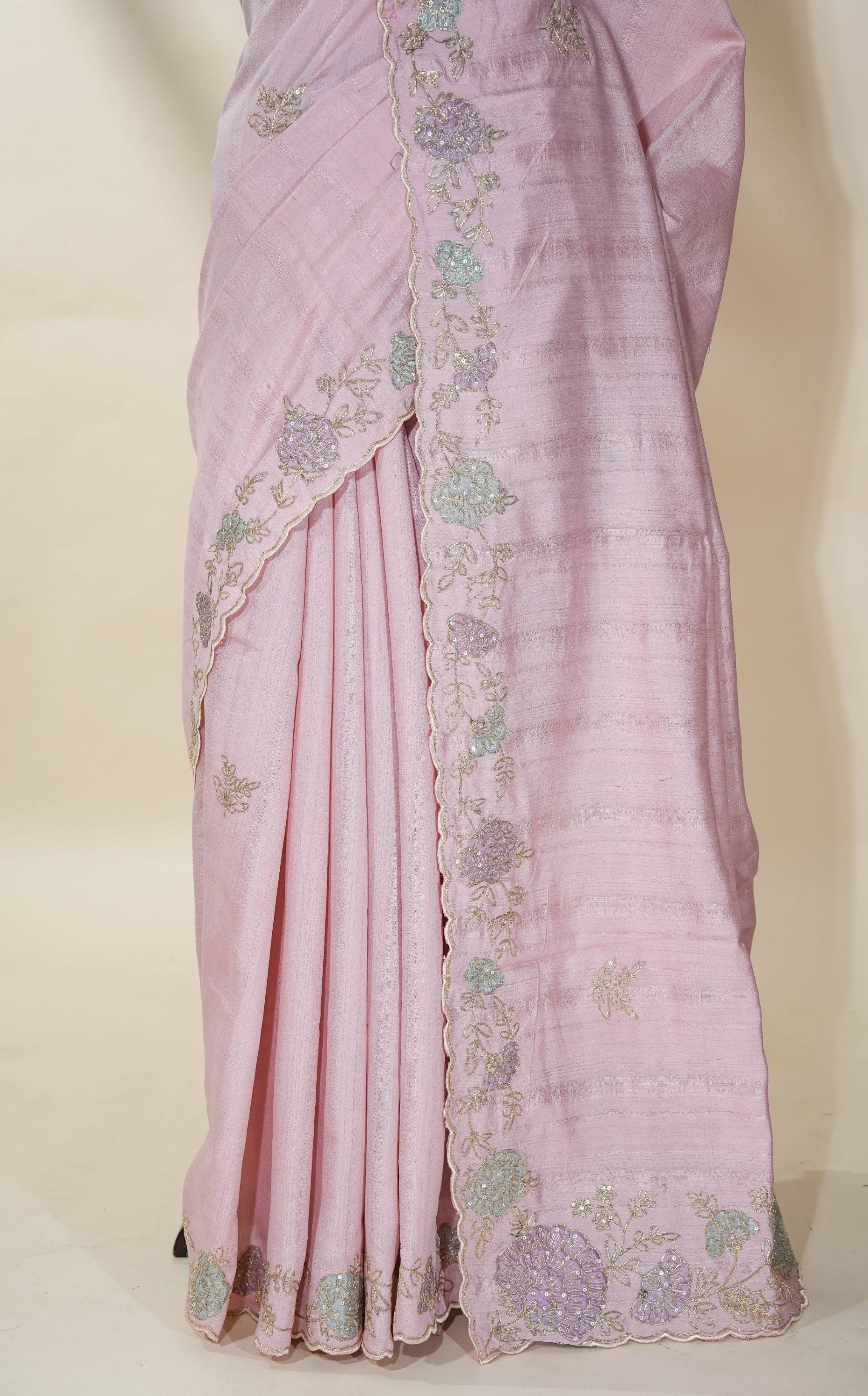 Pink Embroidery Tussar Saree