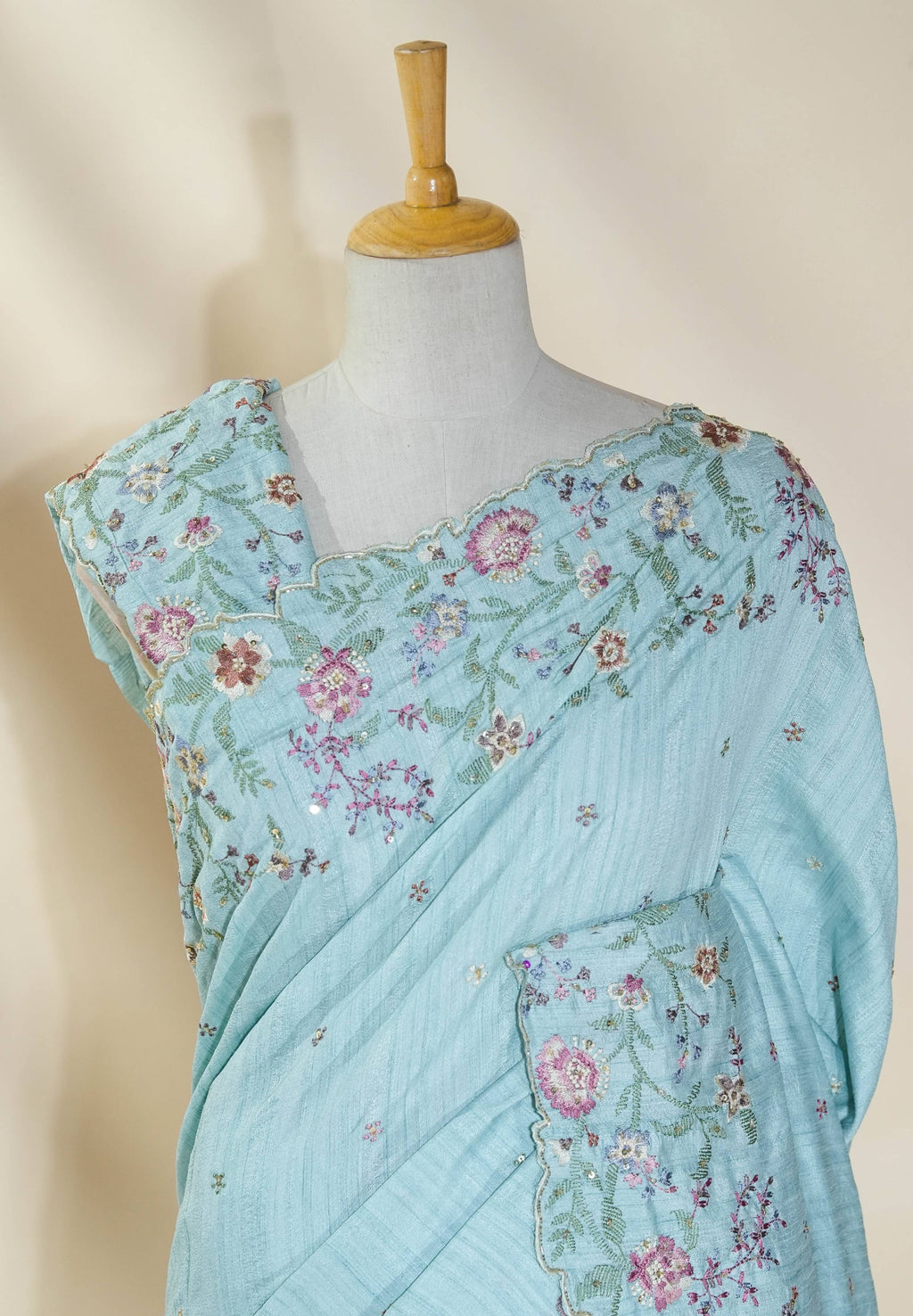 Ferozi Embroidery Tusser Saree