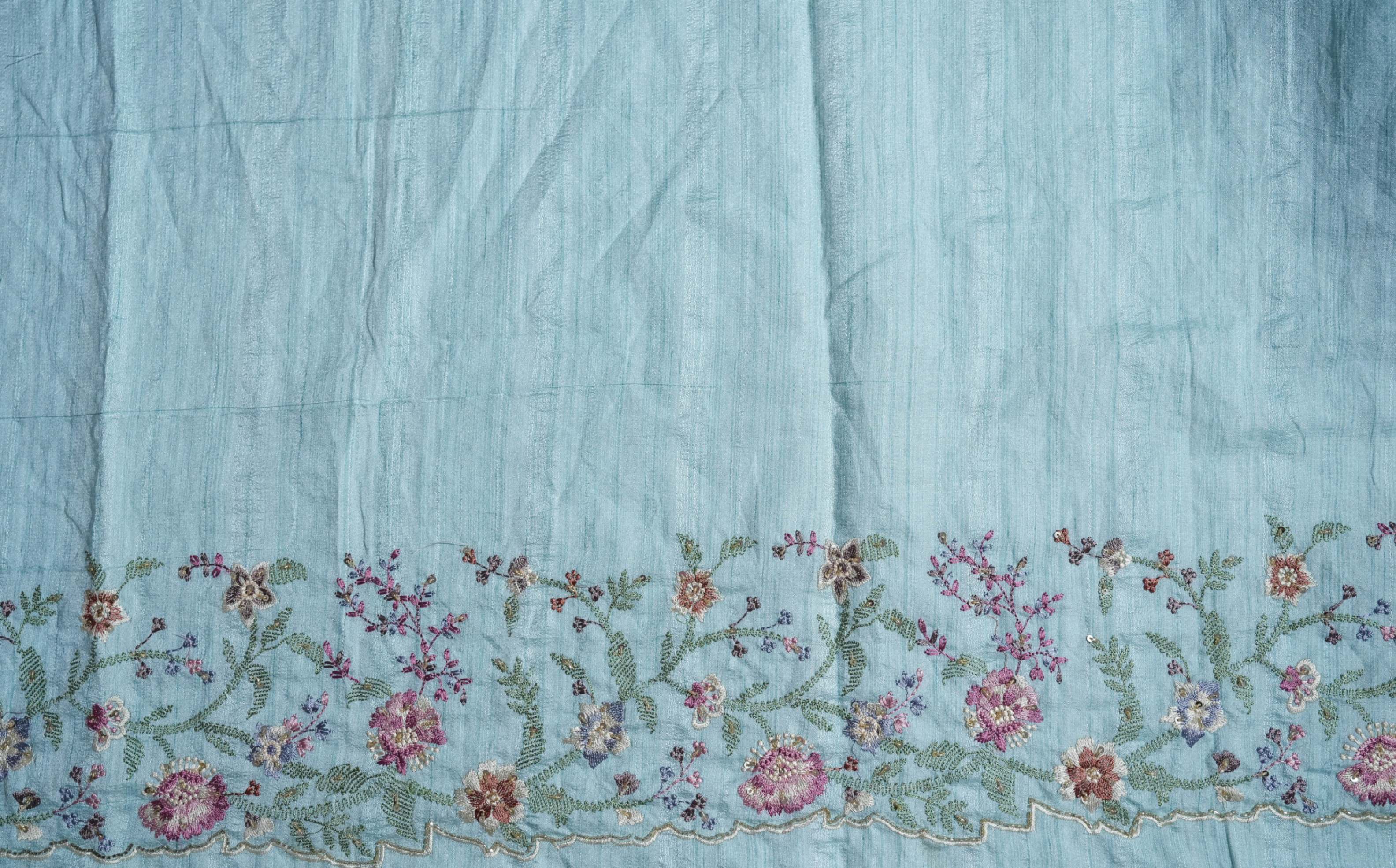 Ferozi Embroidery Tusser Saree