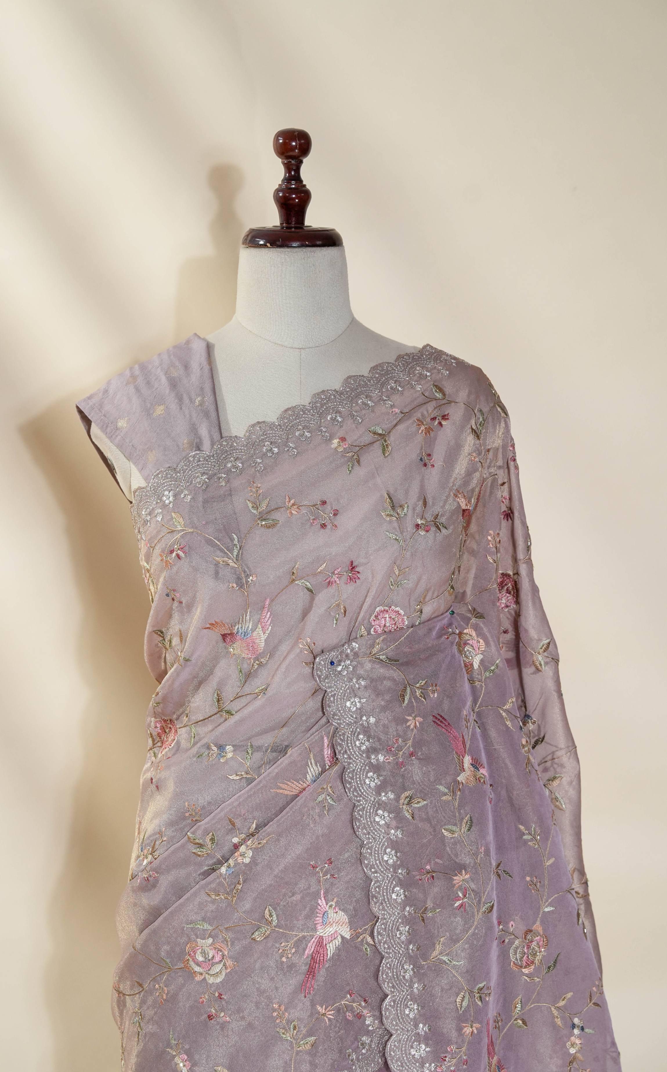 Pink Embroidery Tissue Saree