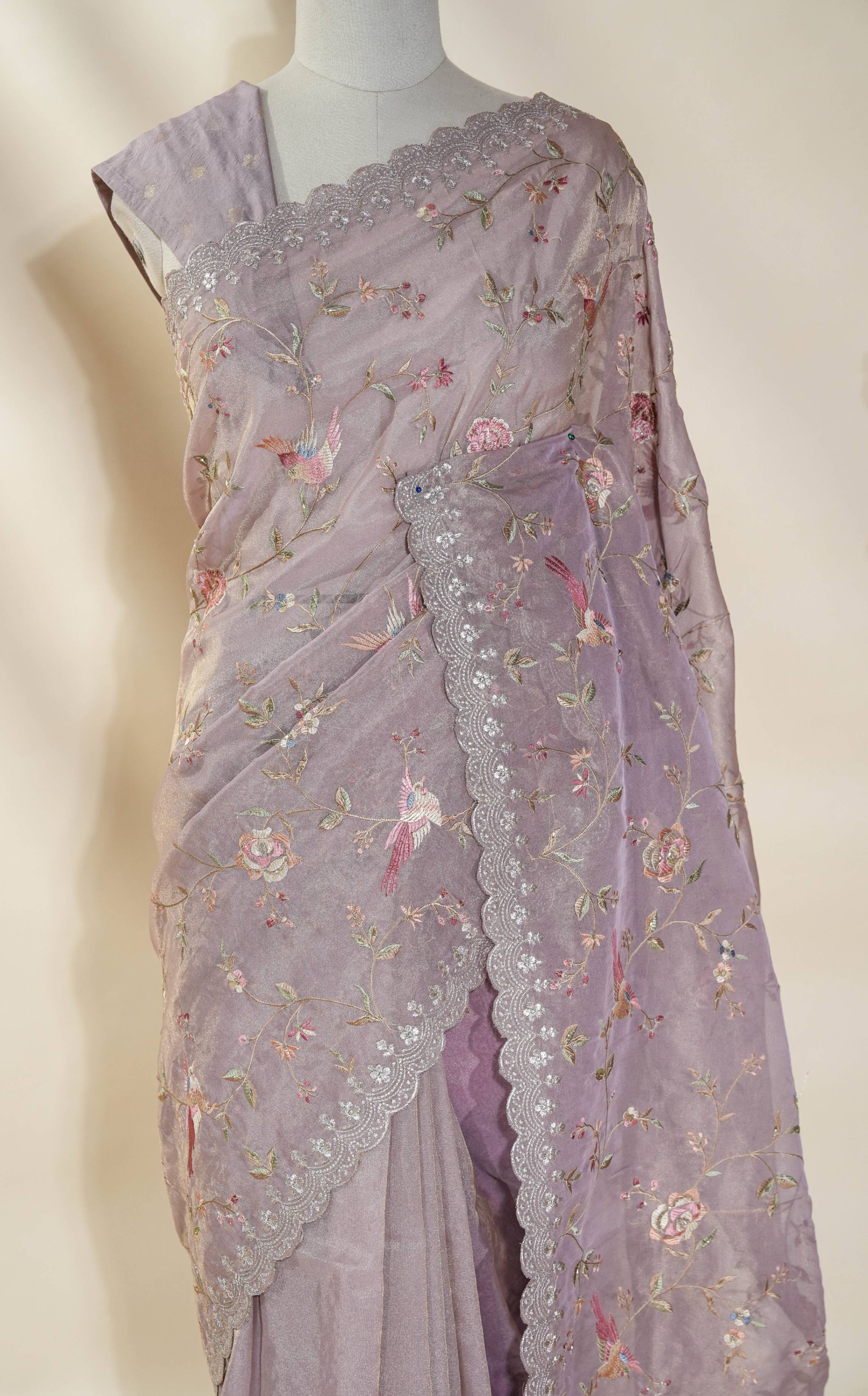 Pink Embroidery Tissue Saree