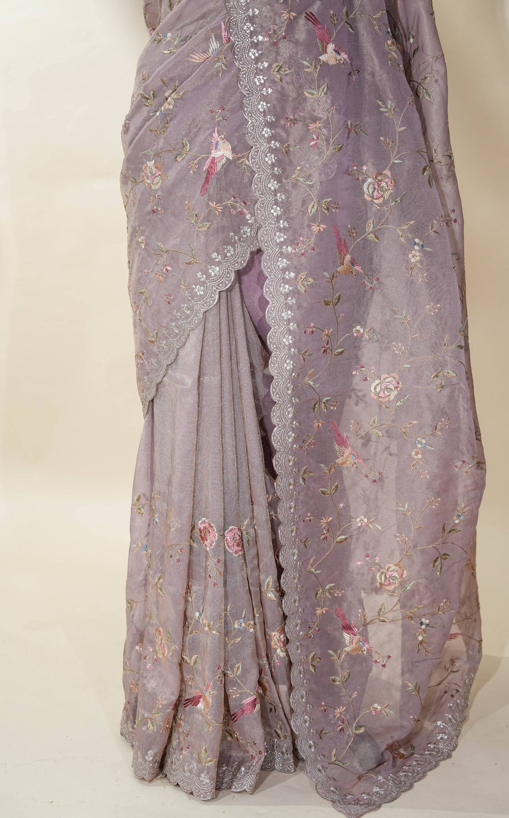 Pink Embroidery Tissue Saree