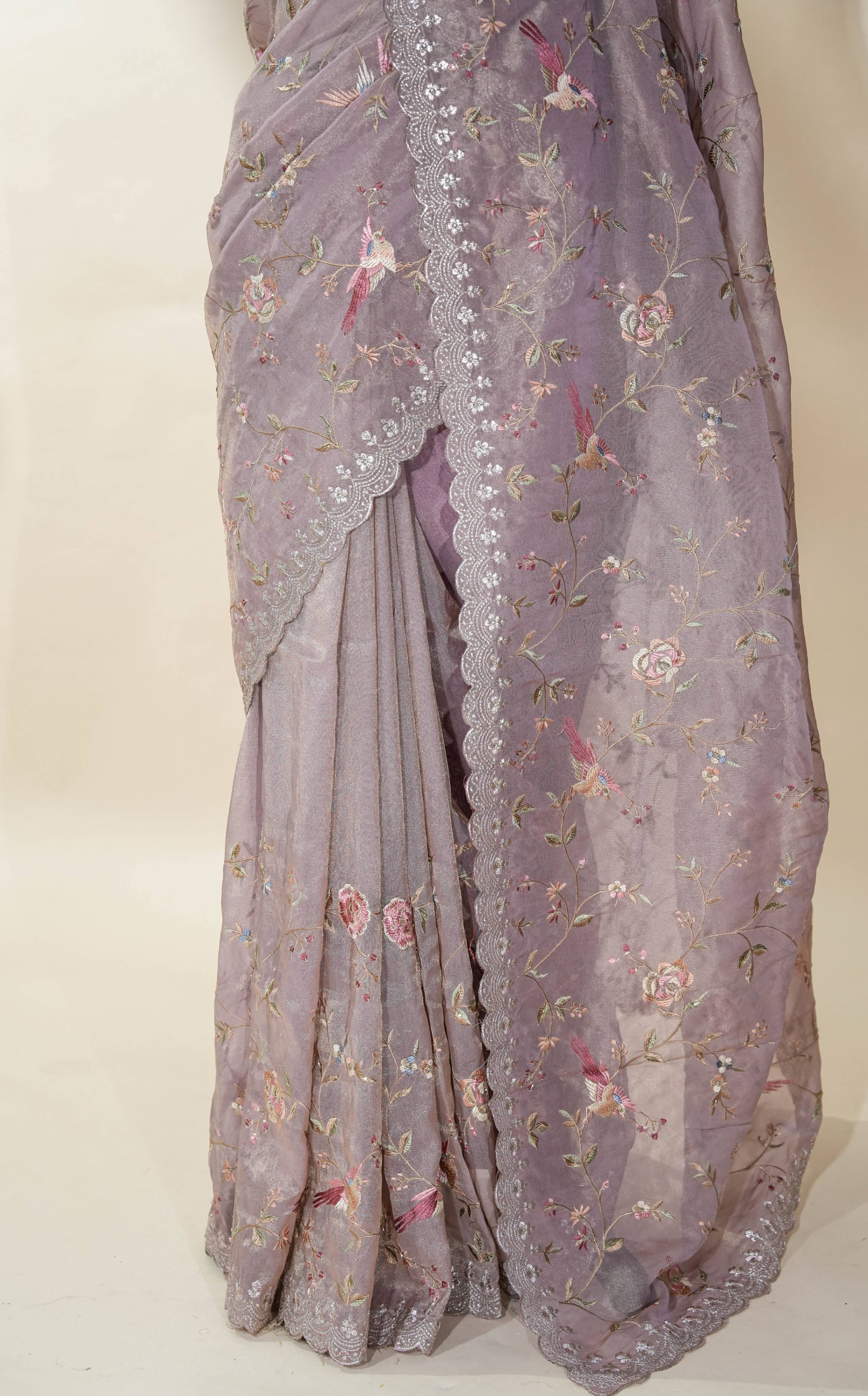 Pink Embroidery Tissue Saree